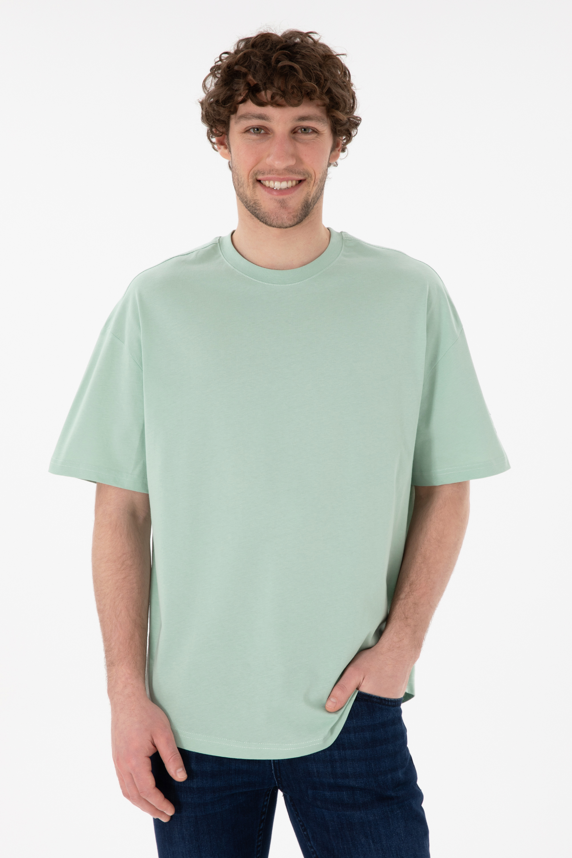 تی شرت بیسیک یقه گرد سبزآبی LONG FIT آستین کوتاه مردانه یو اس پولو | US POLO ASSN