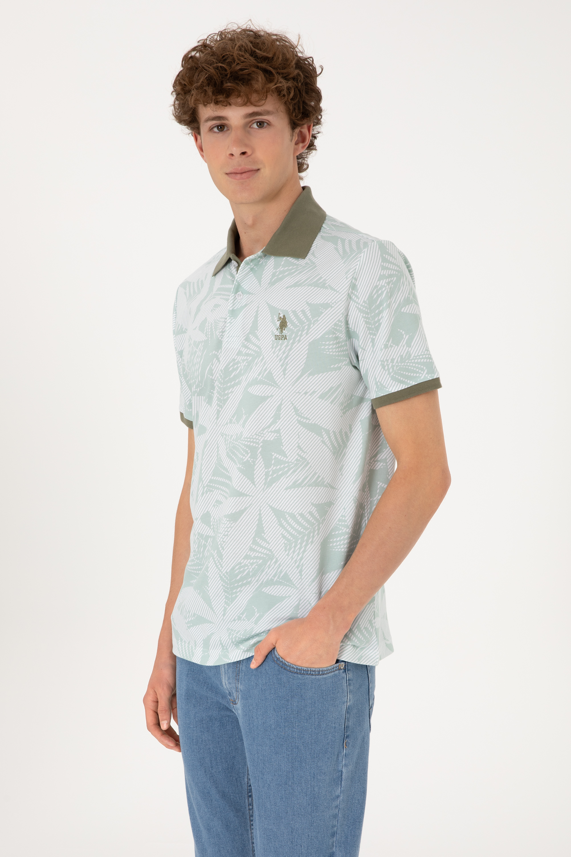 تی شرت یقه پولو سبزآبی رگولار مردانه یو اس پولو | US POLO ASSN