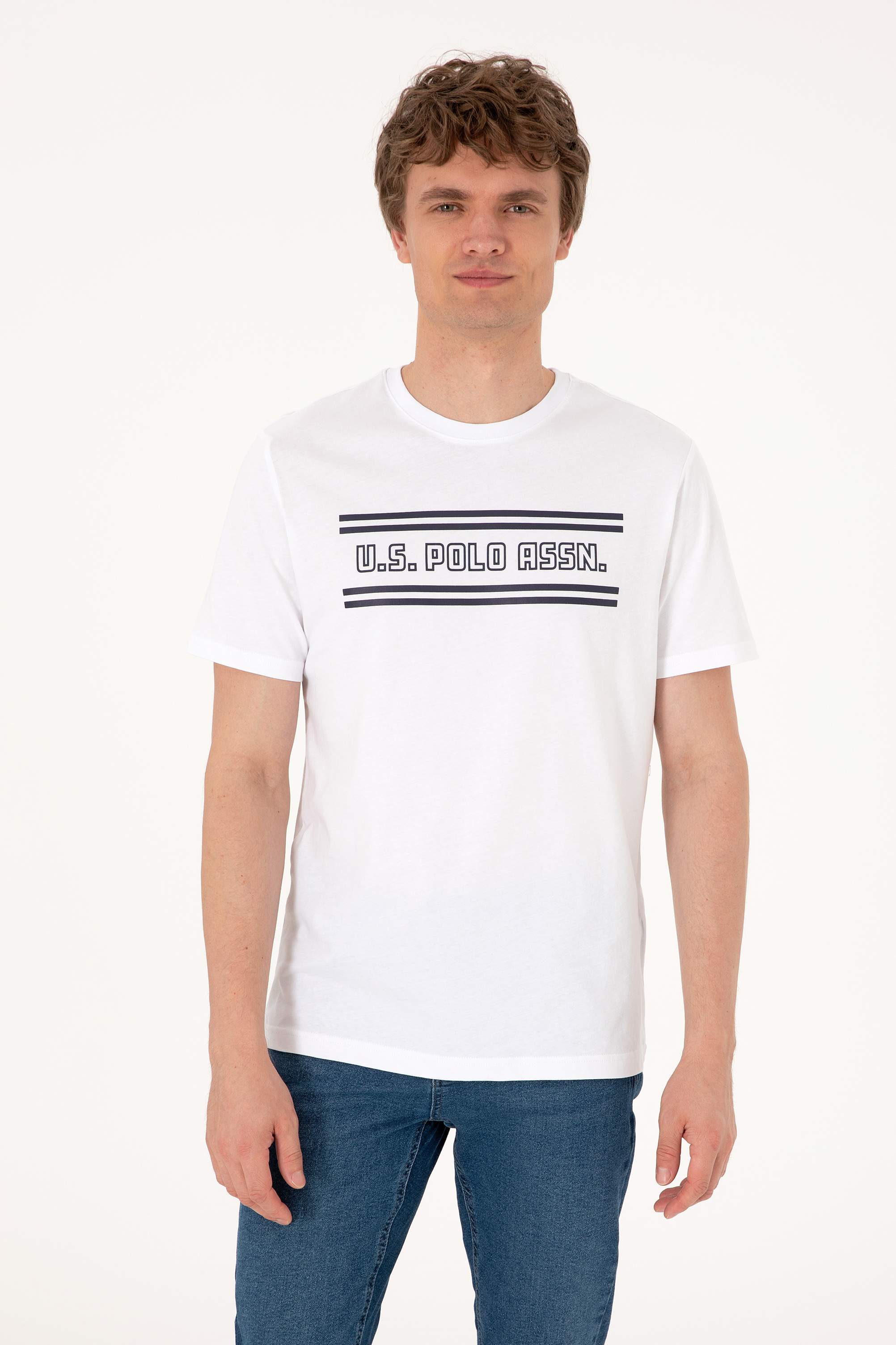 تی شرت یقه گرد سفید رگولار مردانه یو اس پولو | US POLO ASSN