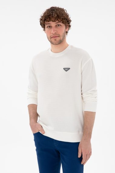 سویشرت یقه گرد سفید  ریلکس آستین بلند مردانه یو اس پولو | US POLO ASSN