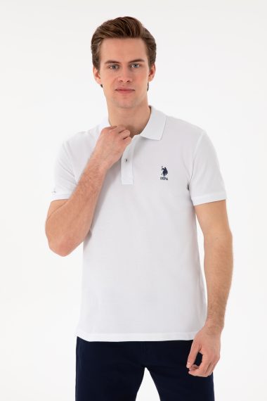 تی شرت بیسیک یقه پیراهنی سفید  اندامی آستین کوتاه مردانه یو اس پولو | US POLO ASSN
