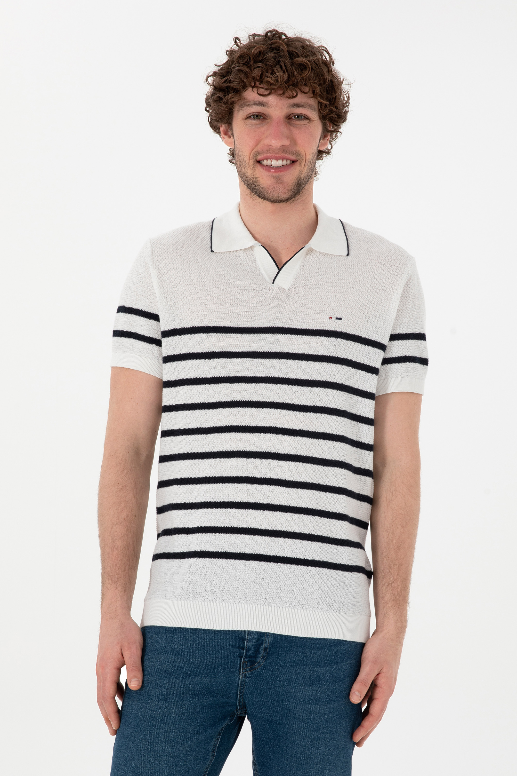تی شرت یقه پولو سفید اندامی مردانه یو اس پولو | US POLO ASSN