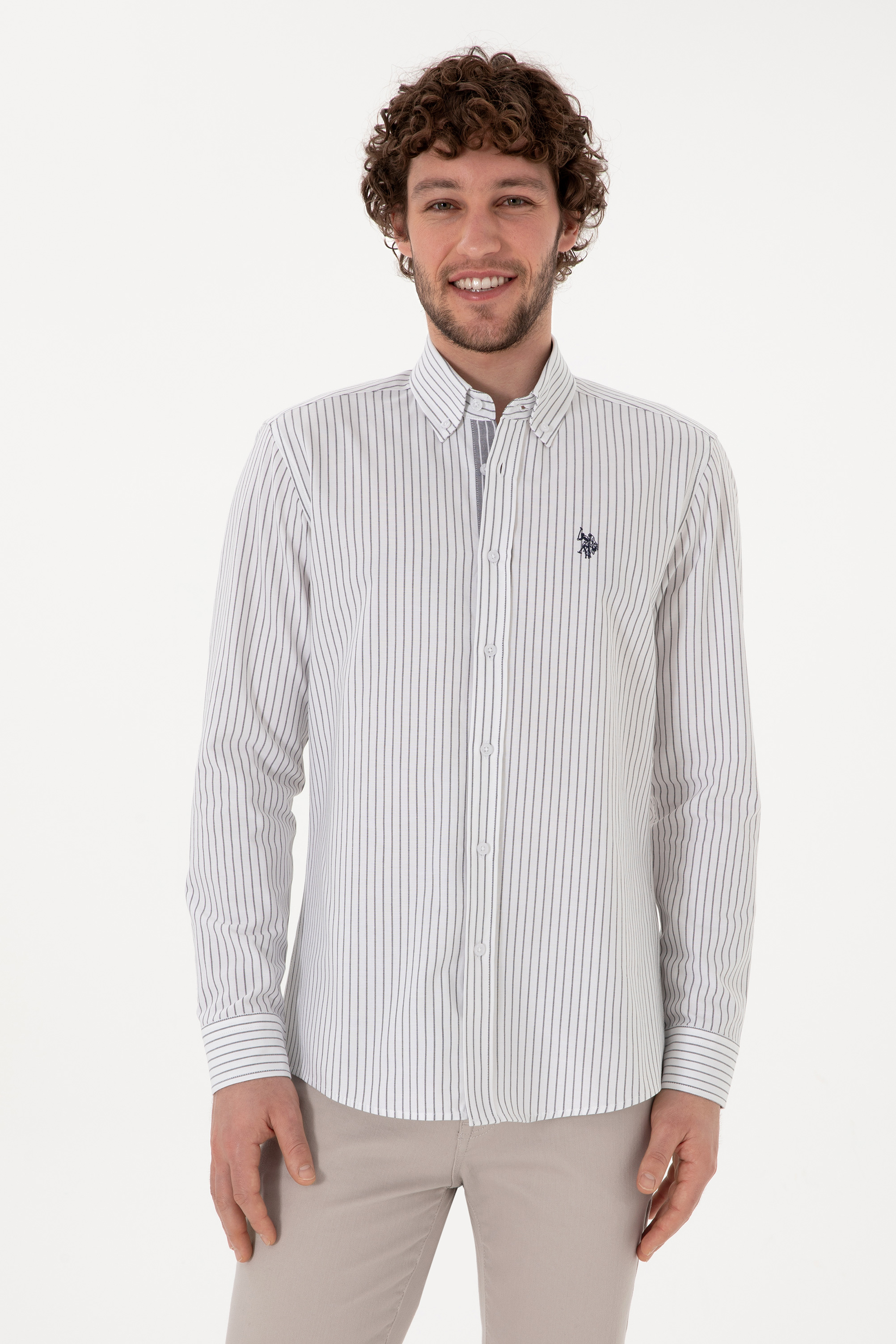 پیراهن سفید اندامی مردانه یو اس پولو | US POLO ASSN