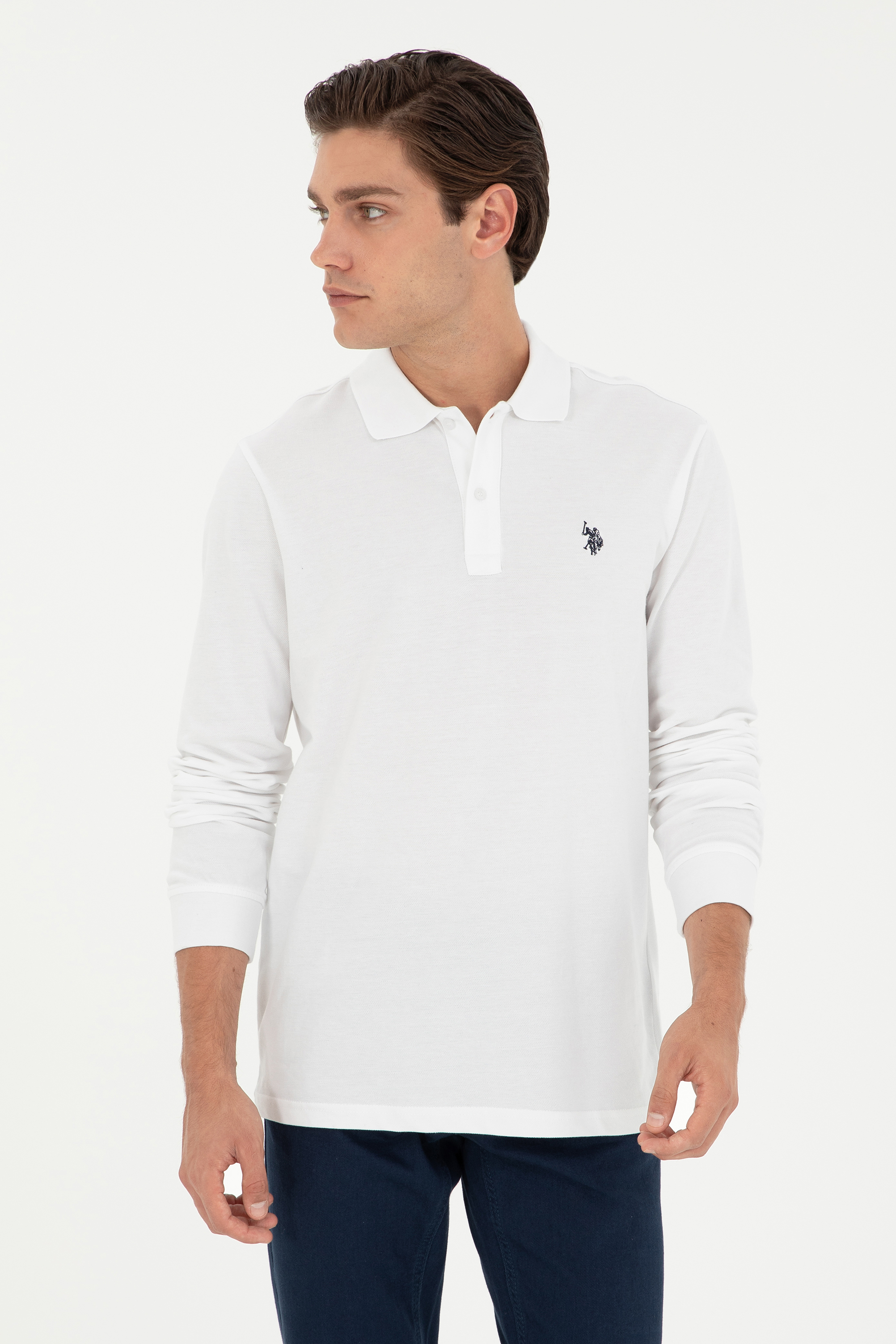 سویشرت بیسیک یقه پولو سفید رگولار مردانه یو اس پولو | US POLO ASSN