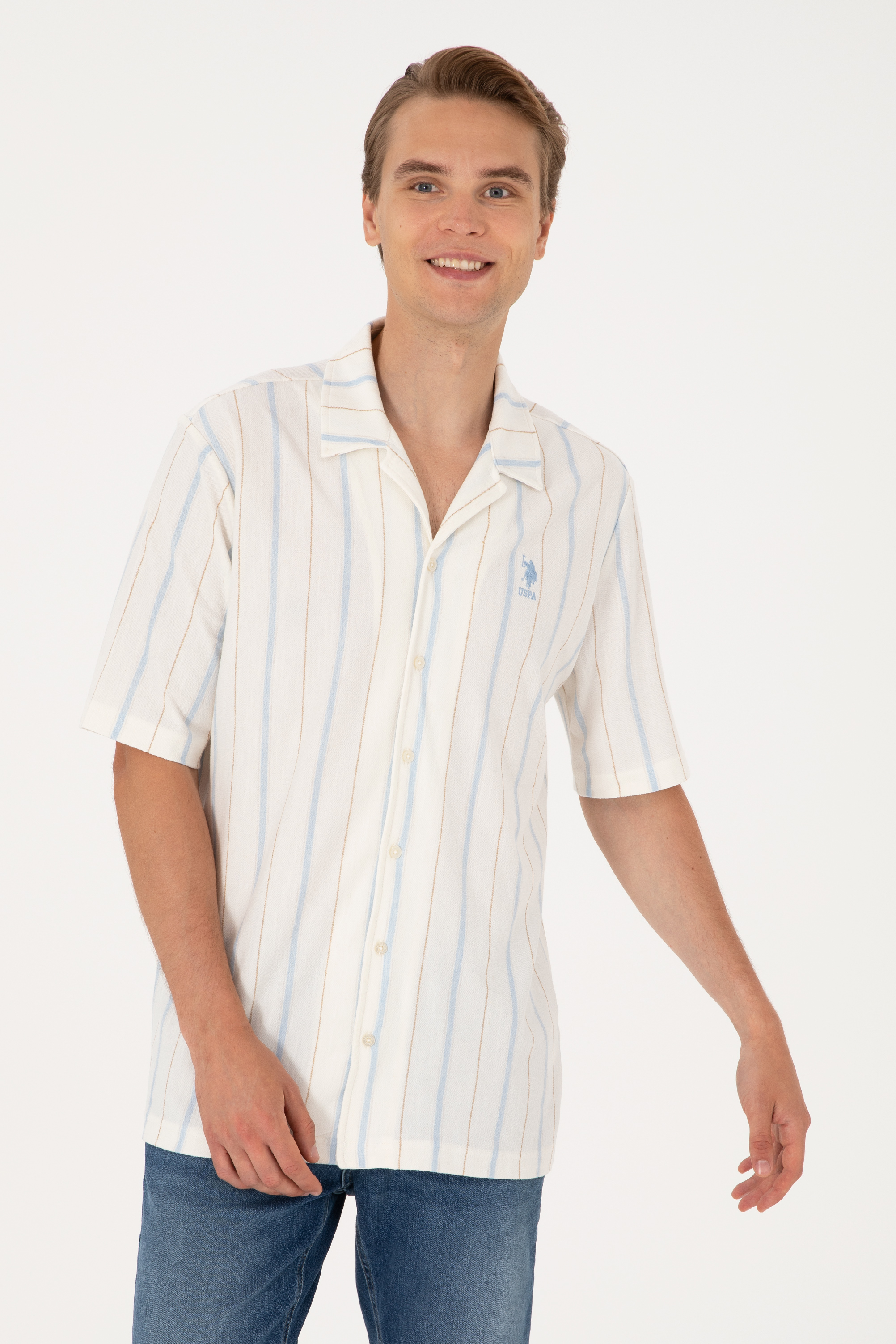 پیراهن سفید ریلکس مردانه یو اس پولو | US POLO ASSN