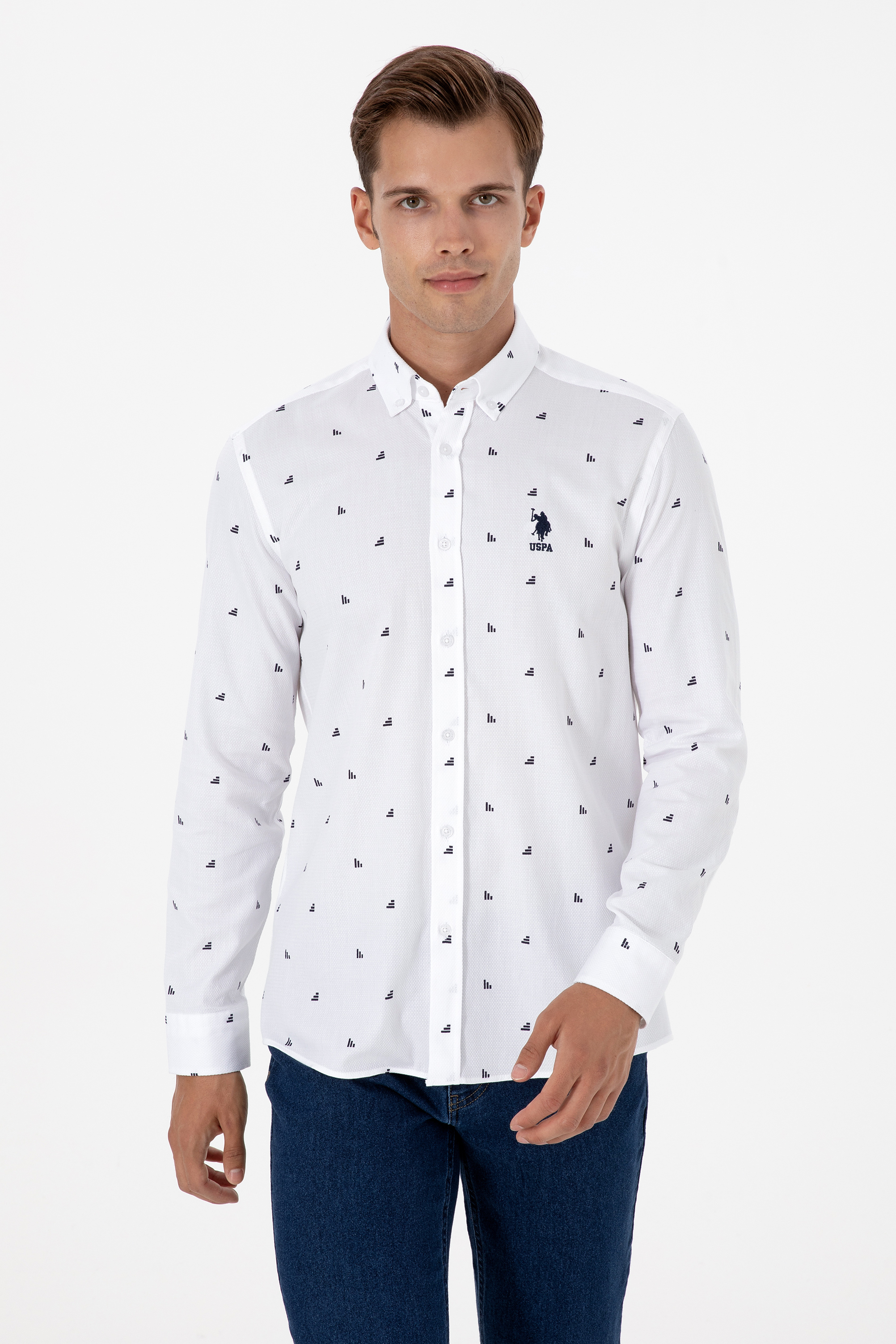 پیراهن سفید رگولار مردانه یو اس پولو | US POLO ASSN