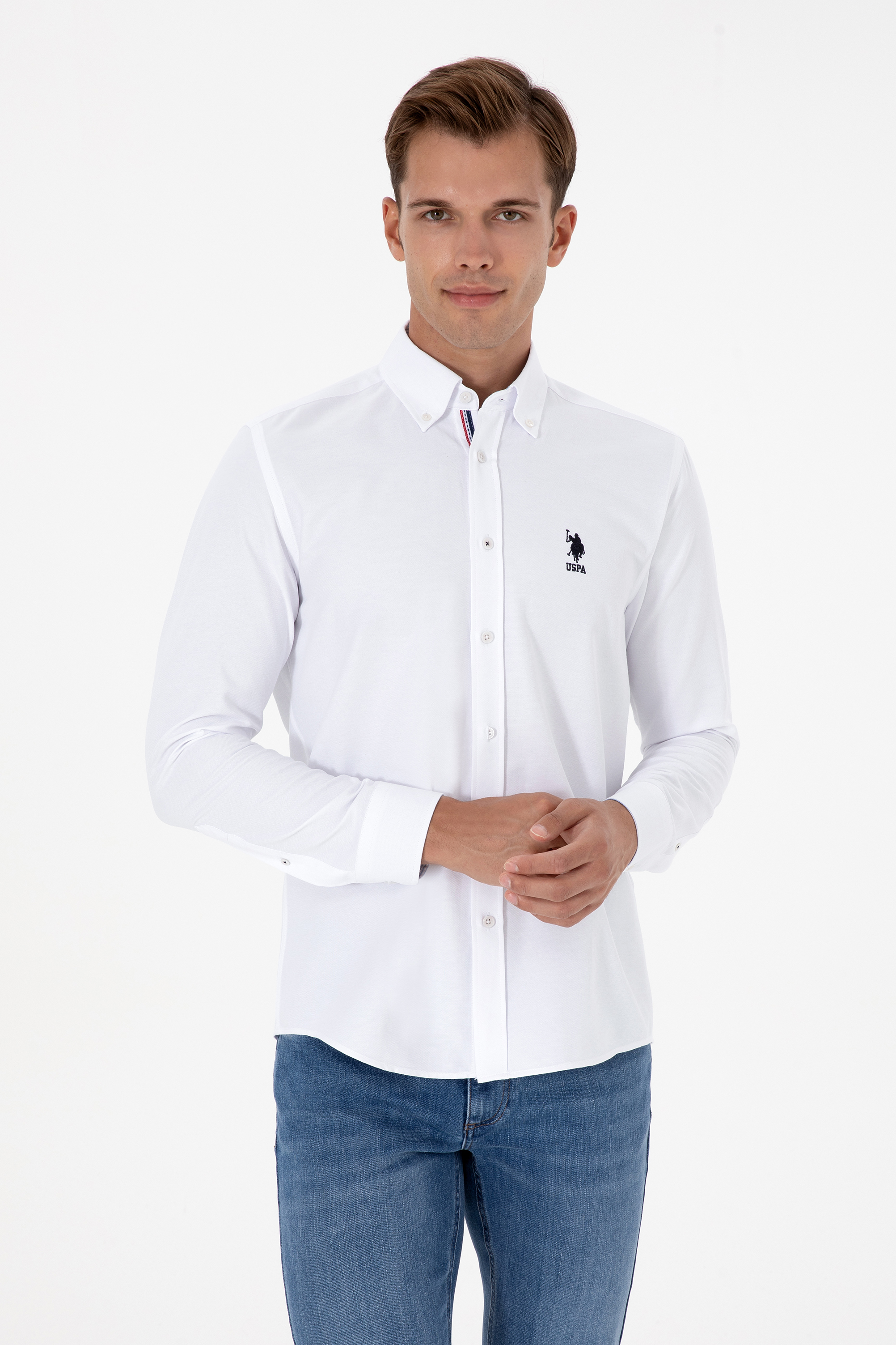 پیراهن سفید رگولار مردانه یو اس پولو | US POLO ASSN