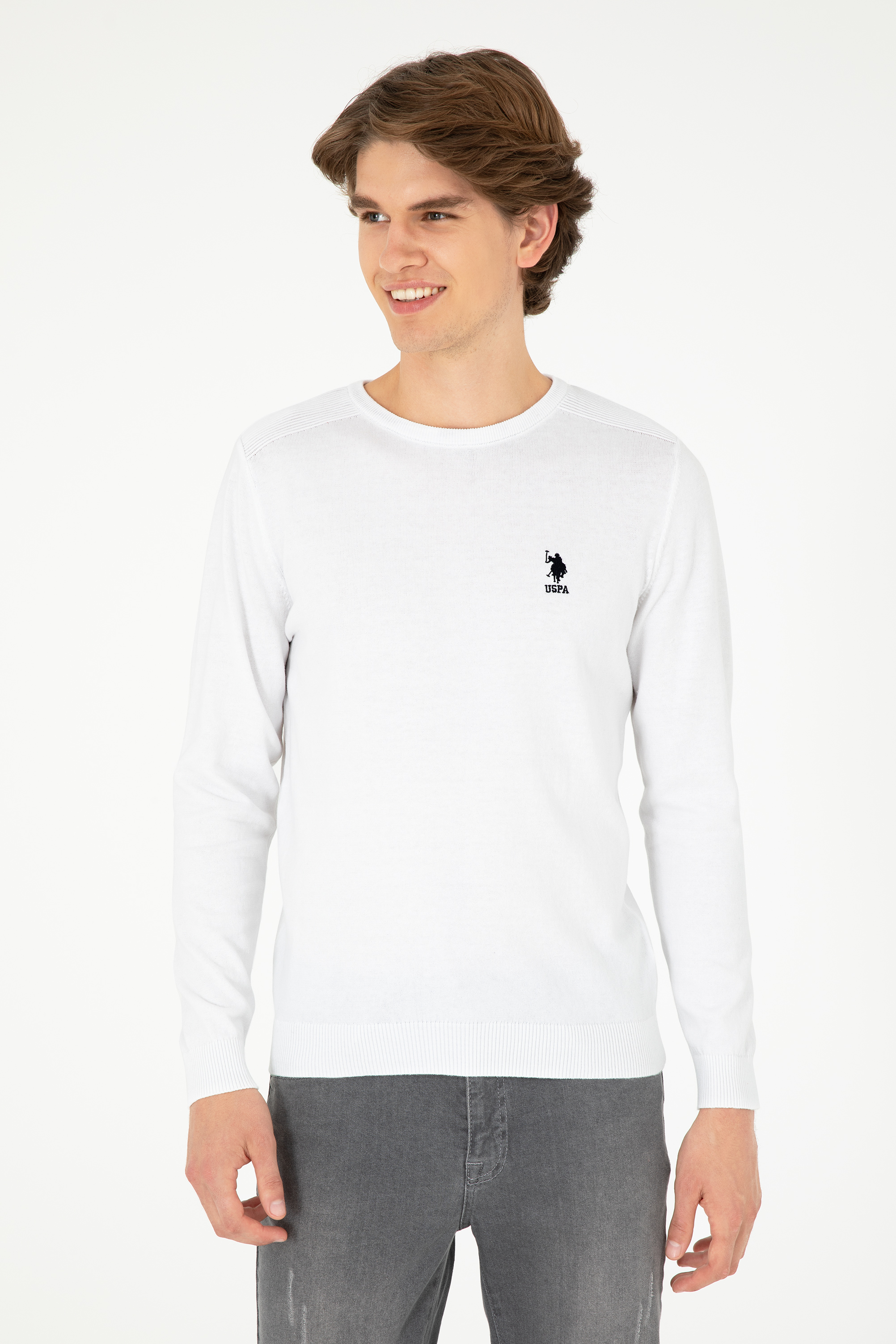 بافت بیسیک یقه گرد سفید اندامی مردانه یو اس پولو | US POLO ASSN