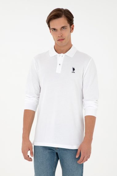 سویشرت بیسیک یقه پولو سفید  اندامی  مردانه یو اس پولو | US POLO ASSN