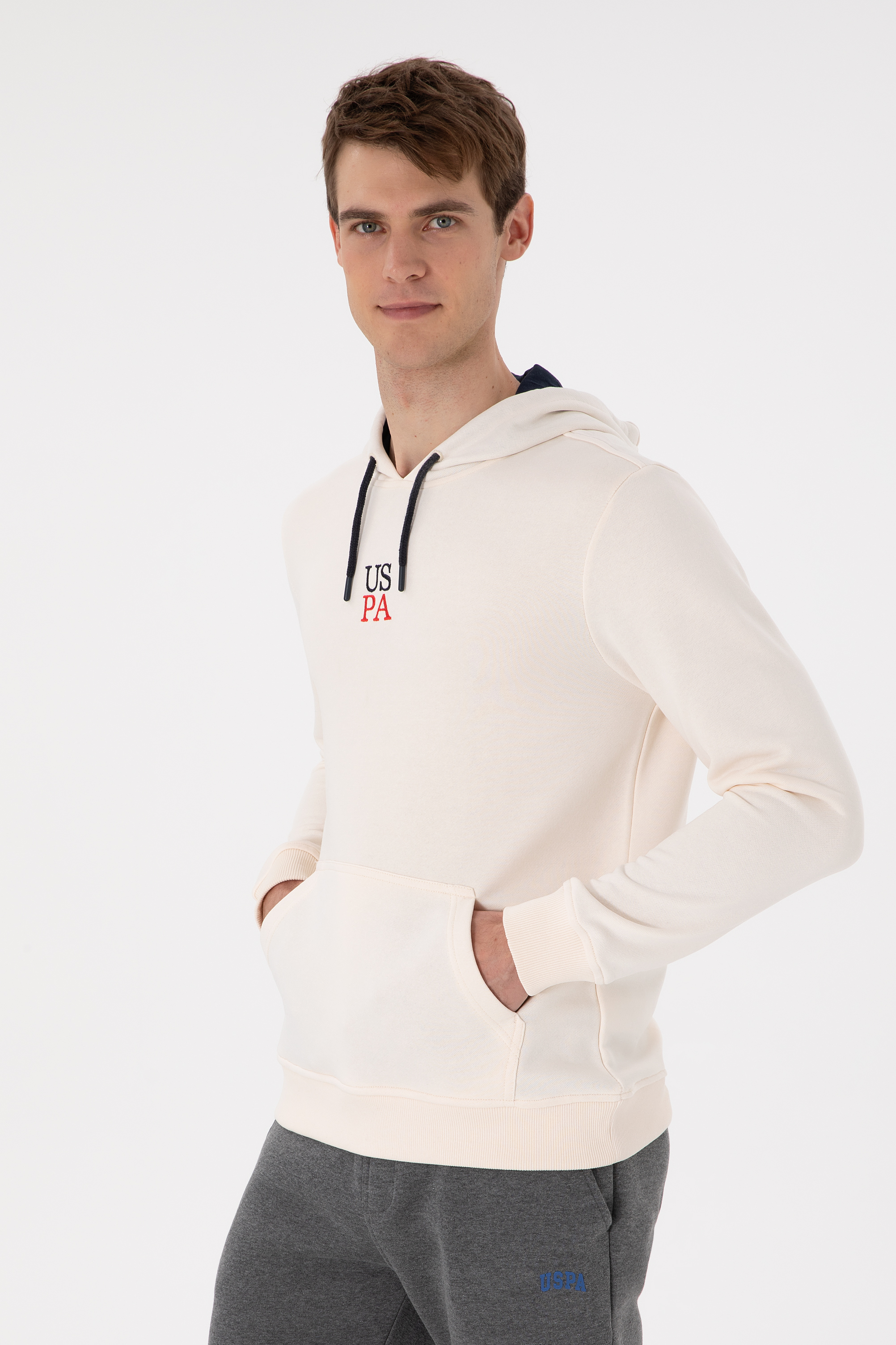 سویشرت هودی سفید رگولار آستین بلند مردانه یو اس پولو | US POLO ASSN