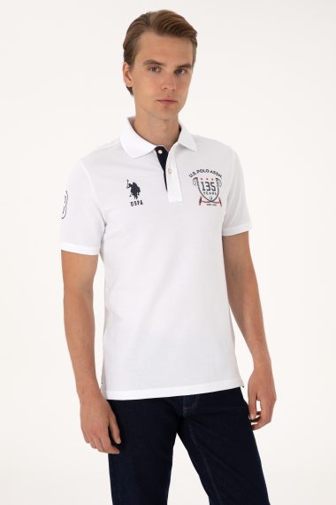 تی شرت یقه پولو سفید  رگولار  مردانه یو اس پولو | US POLO ASSN