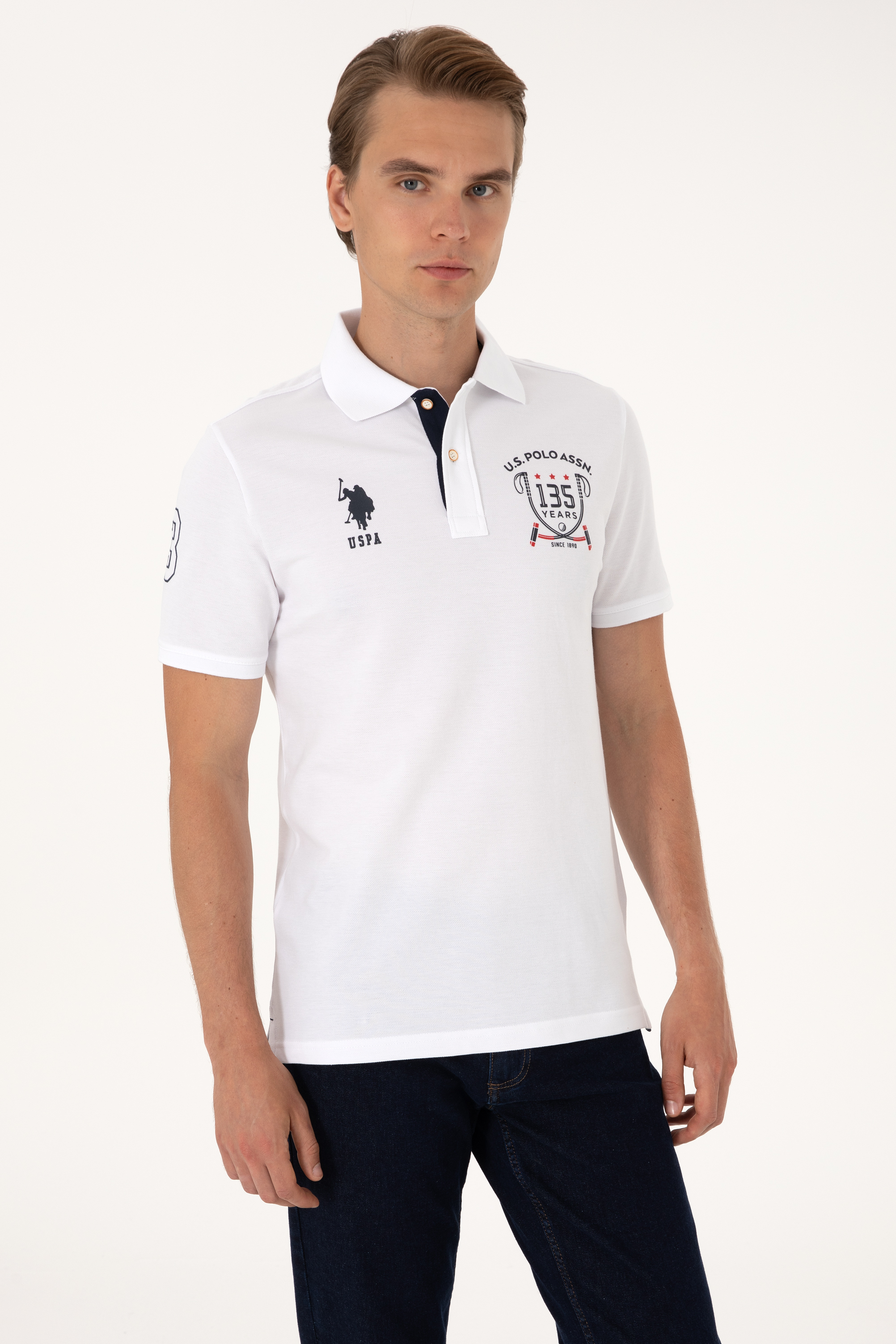 تی شرت یقه پولو سفید رگولار مردانه یو اس پولو | US POLO ASSN