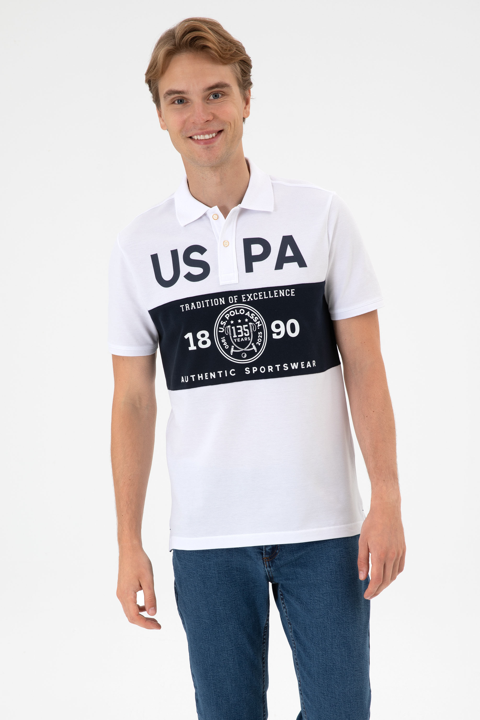 تی شرت سفید رگولار مردانه یو اس پولو | US POLO ASSN