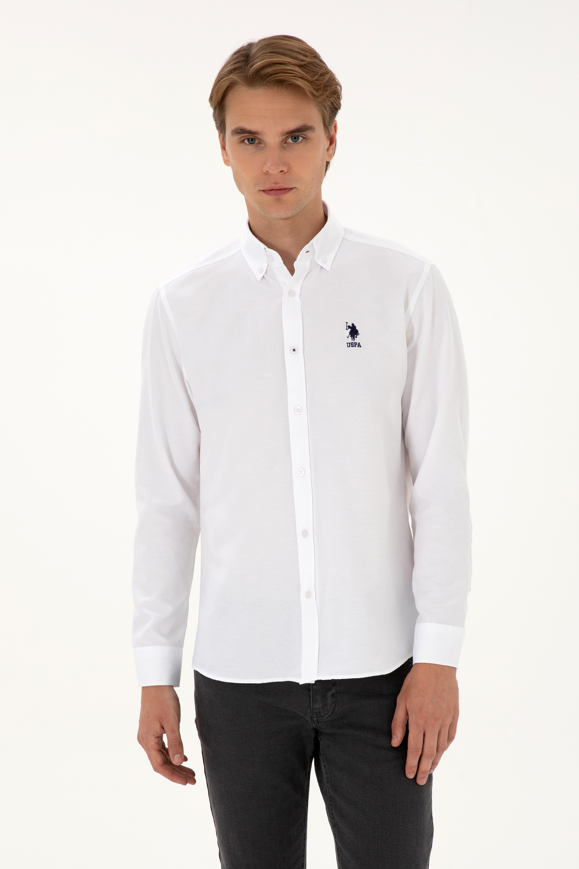 پیراهن سفید رگولار مردانه یو اس پولو | US POLO ASSN