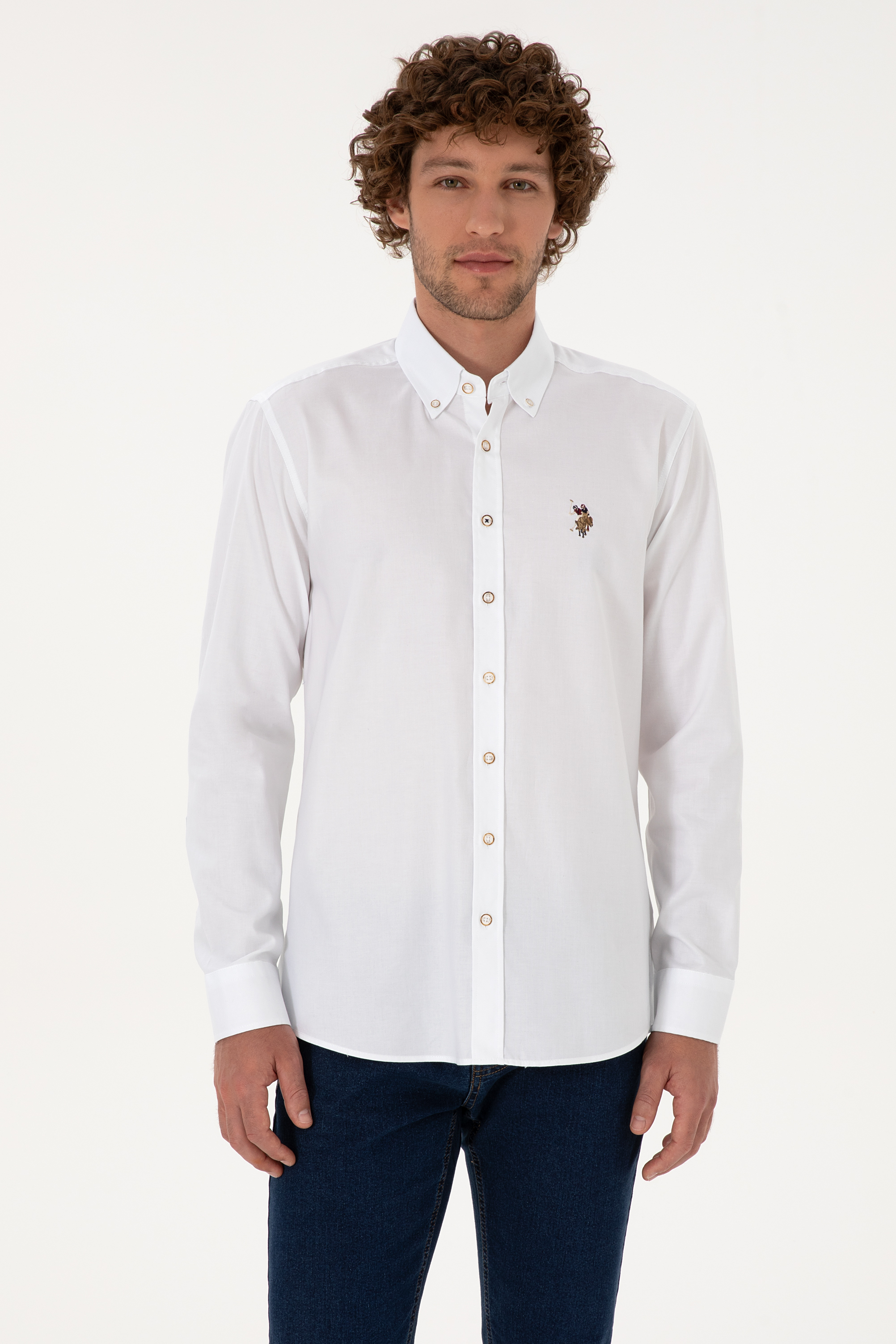پیراهن سفید رگولار مردانه یو اس پولو | US POLO ASSN