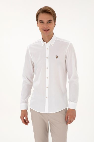 پیراهن  سفید  اندامی  مردانه یو اس پولو | US POLO ASSN
