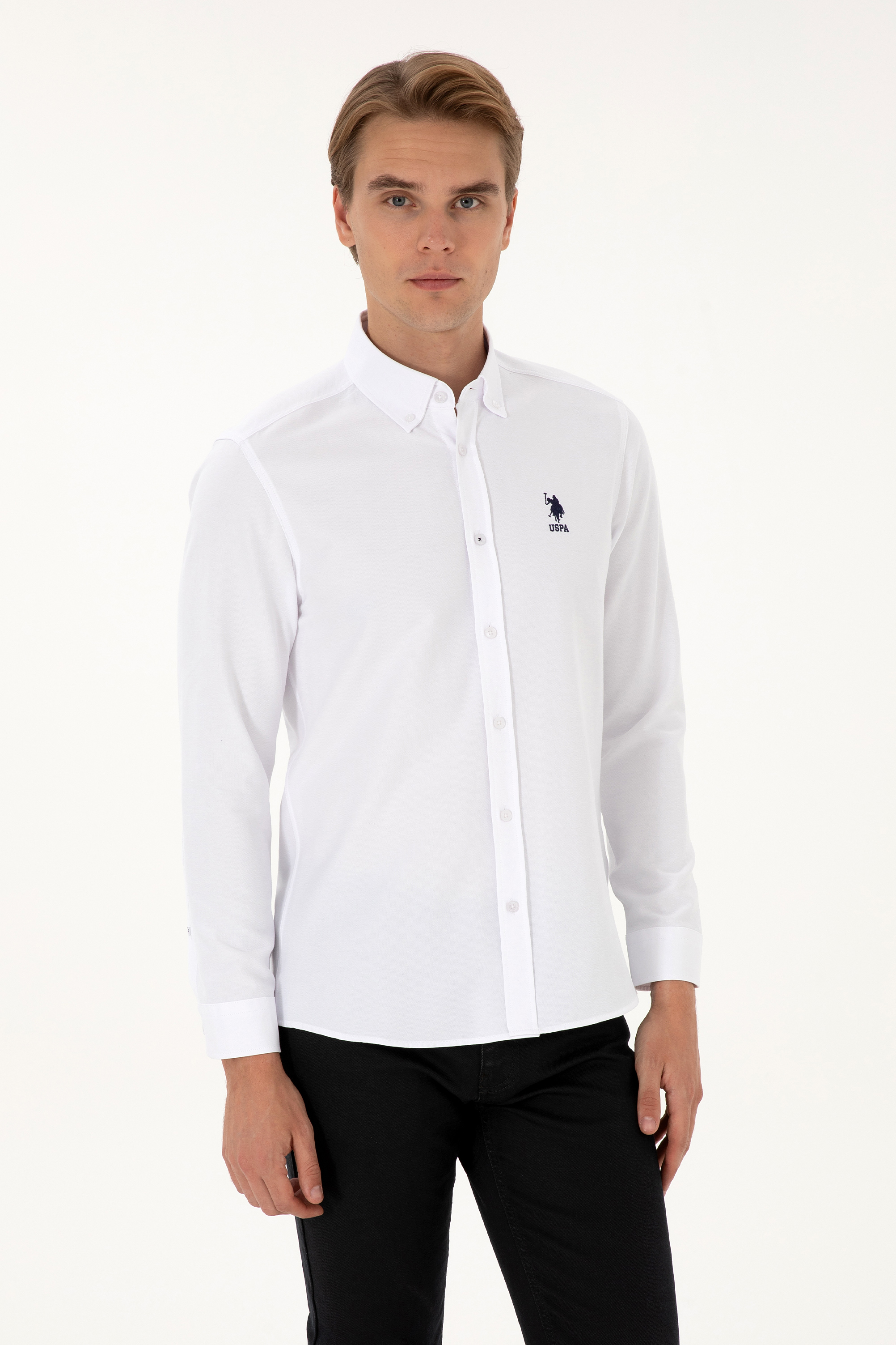 پیراهن سفید اندامی مردانه یو اس پولو | US POLO ASSN