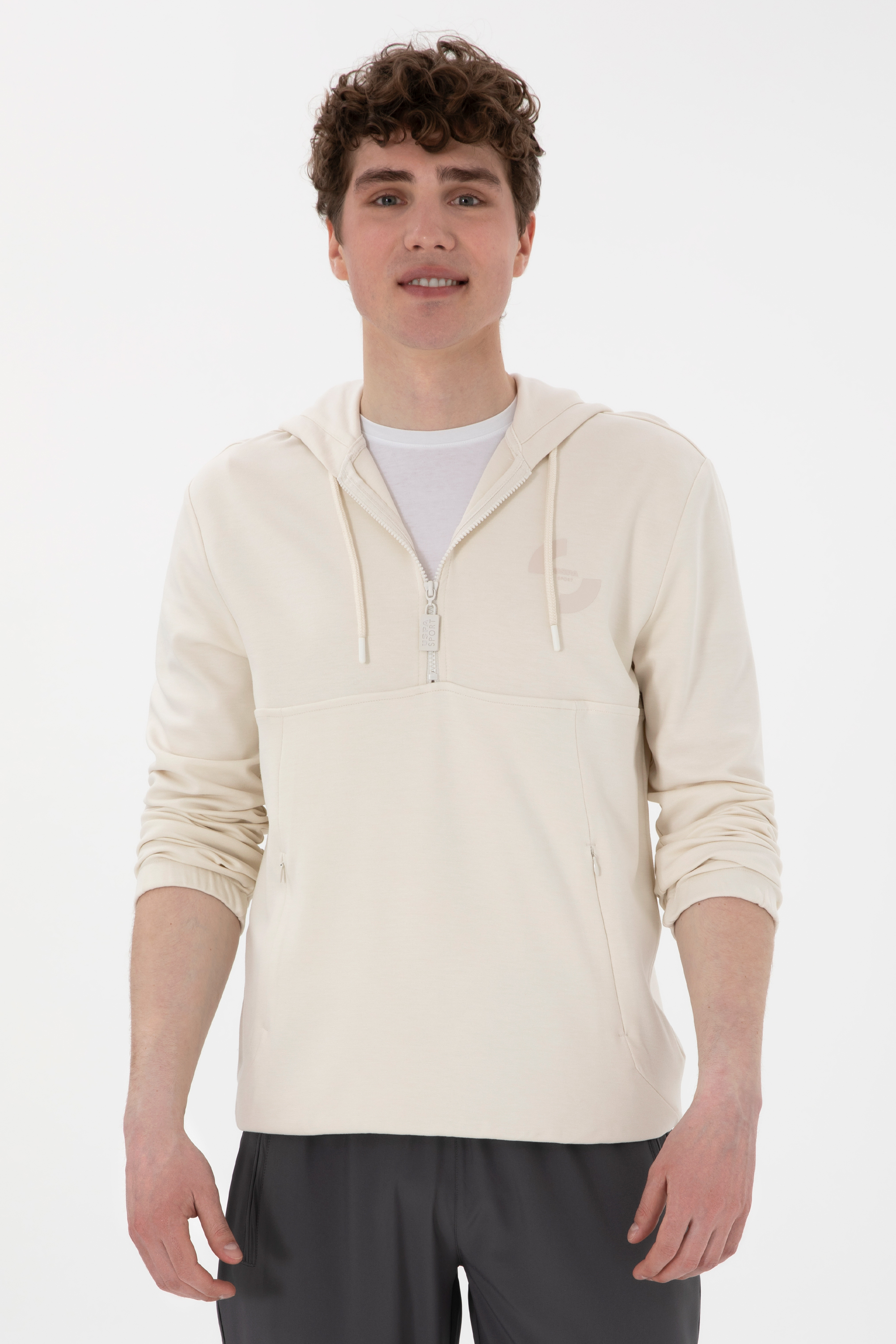 سویشرت هودی سفید رگولار آستین بلند مردانه یو اس پولو | US POLO ASSN