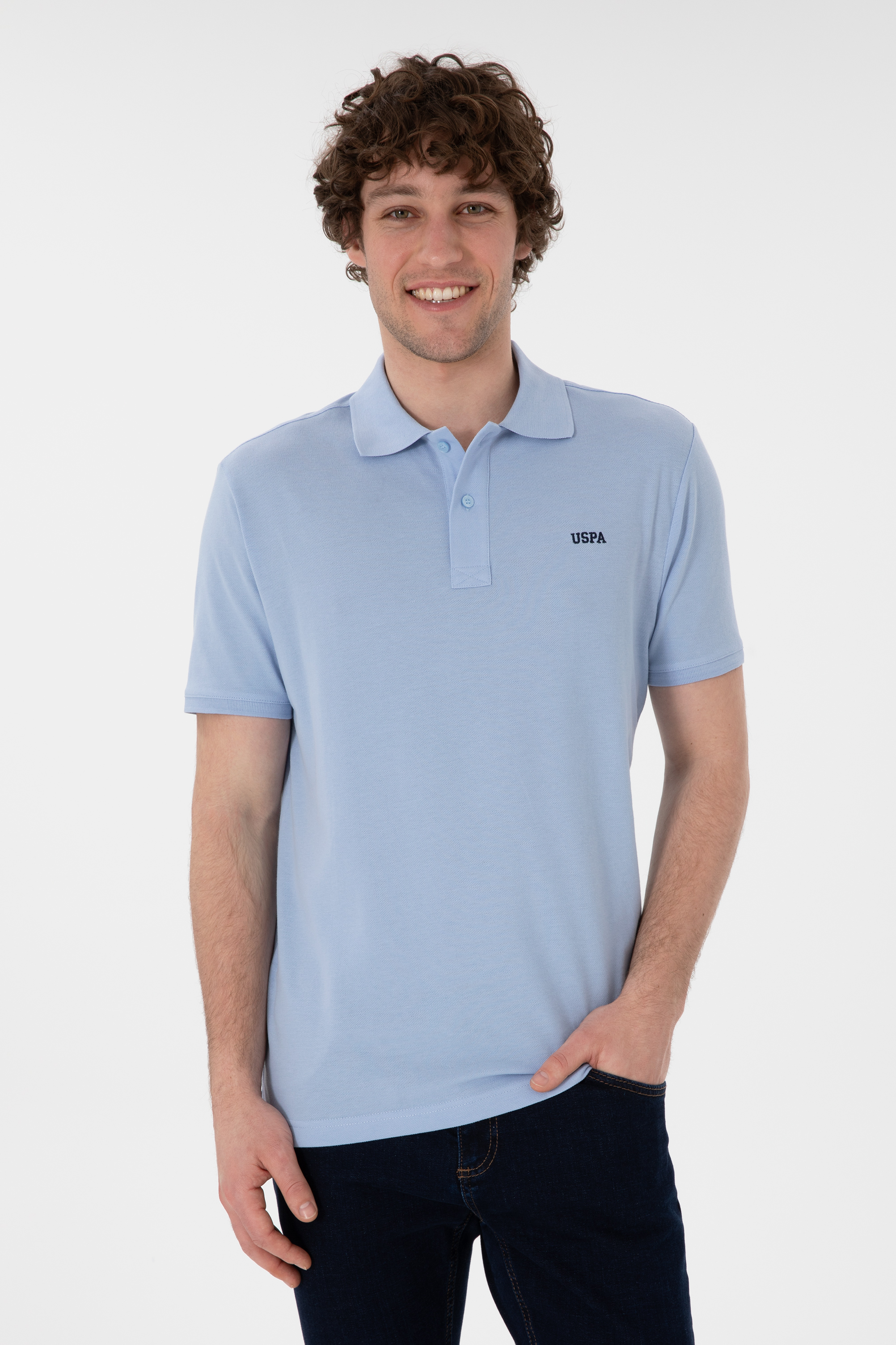 تی شرت بیسیک یقه پولو سورمه ای روشن رگولار مردانه یو اس پولو | US POLO ASSN