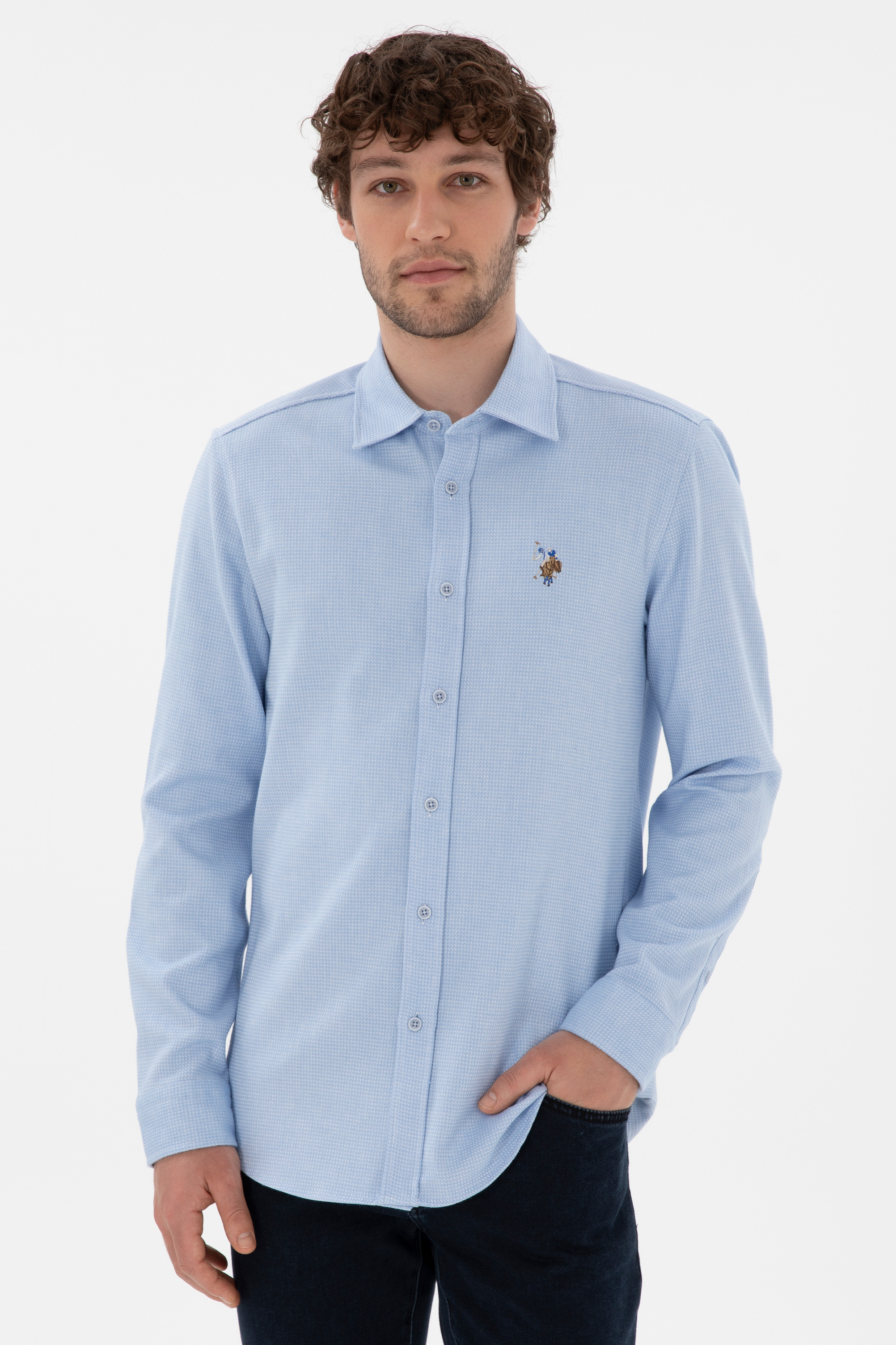 پیراهن سورمه ای روشن اندامی مردانه یو اس پولو | US POLO ASSN