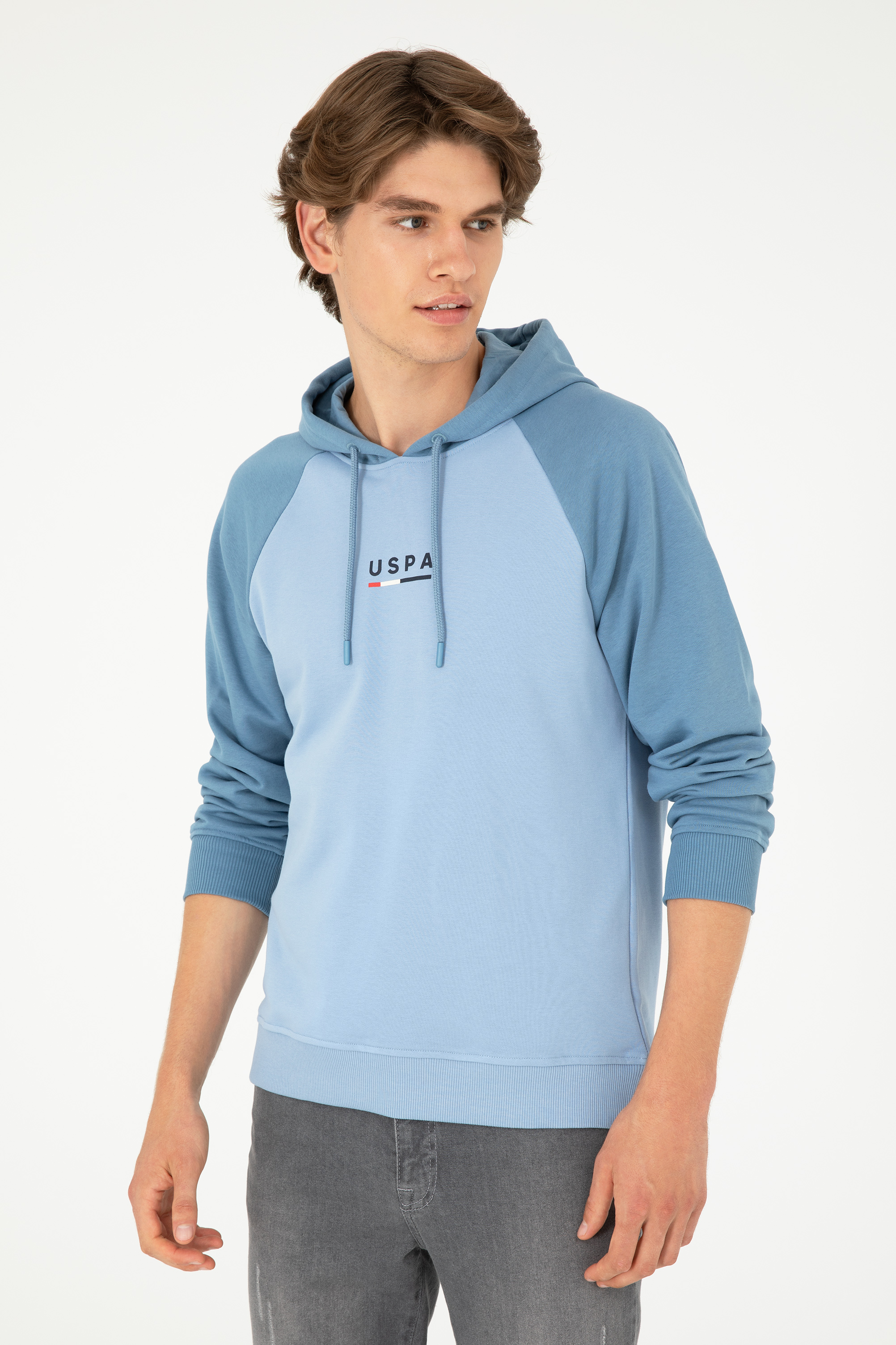سویشرت هودی سورمه ای روشن رگولار آستین بلند مردانه یو اس پولو | US POLO ASSN