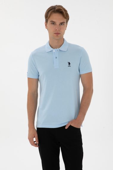تی شرت یقه پیراهنی سورمه ای روشن  اندامی آستین کوتاه مردانه یو اس پولو | US POLO ASSN