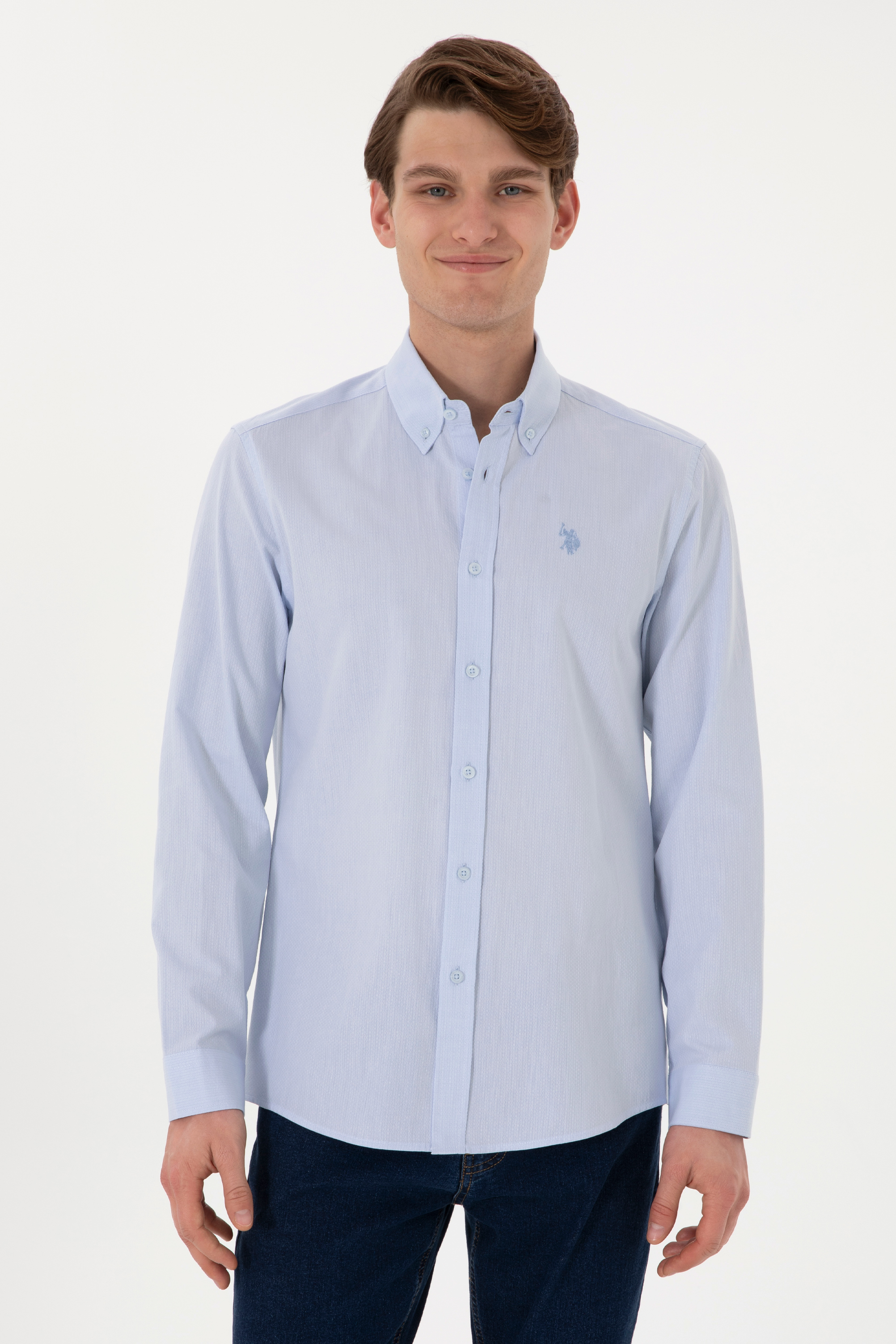 پیراهن سورمه ای روشن اندامی مردانه یو اس پولو | US POLO ASSN