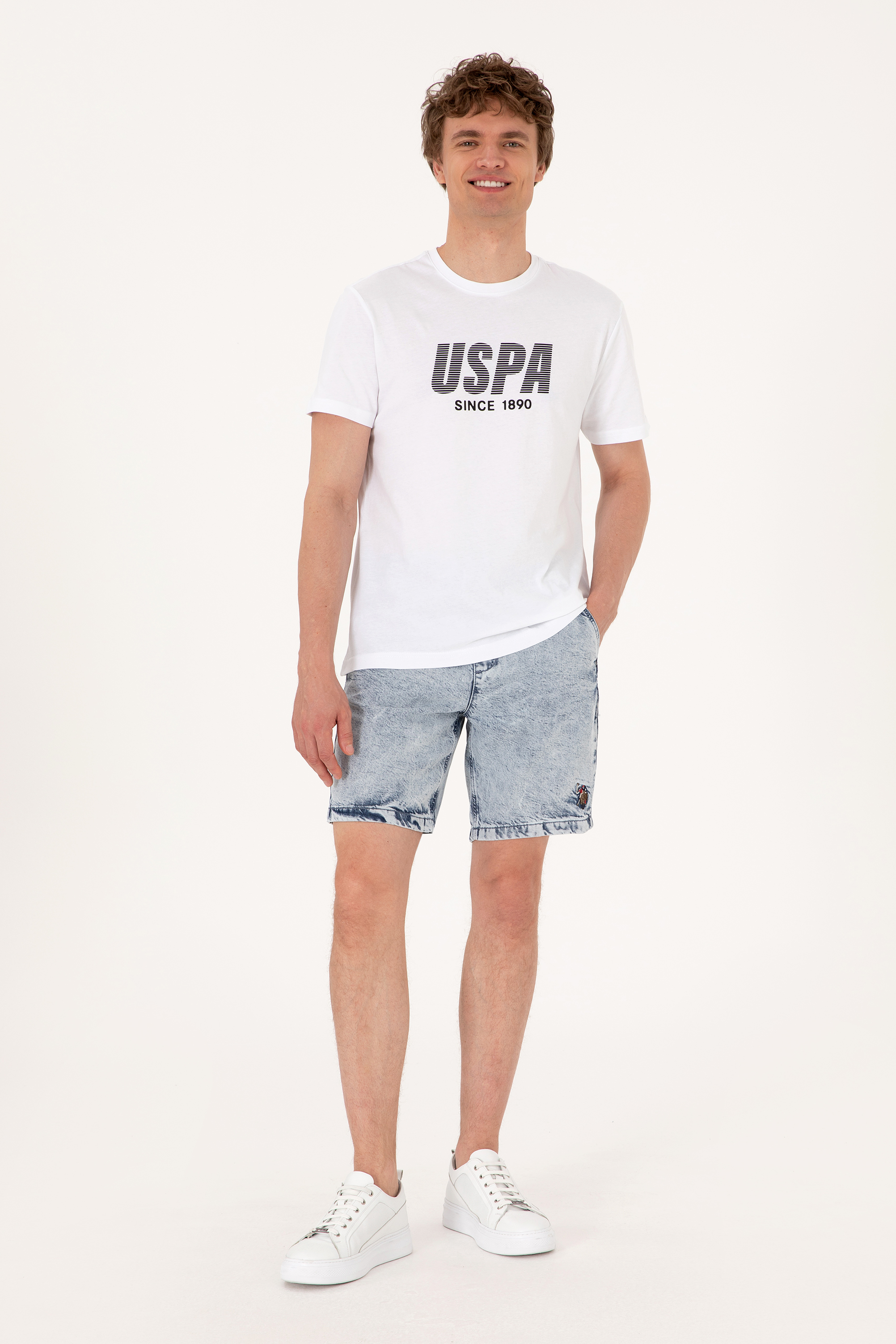 شلوارک جین سورمه ای روشن ریلکس مردانه یو اس پولو | US POLO ASSN