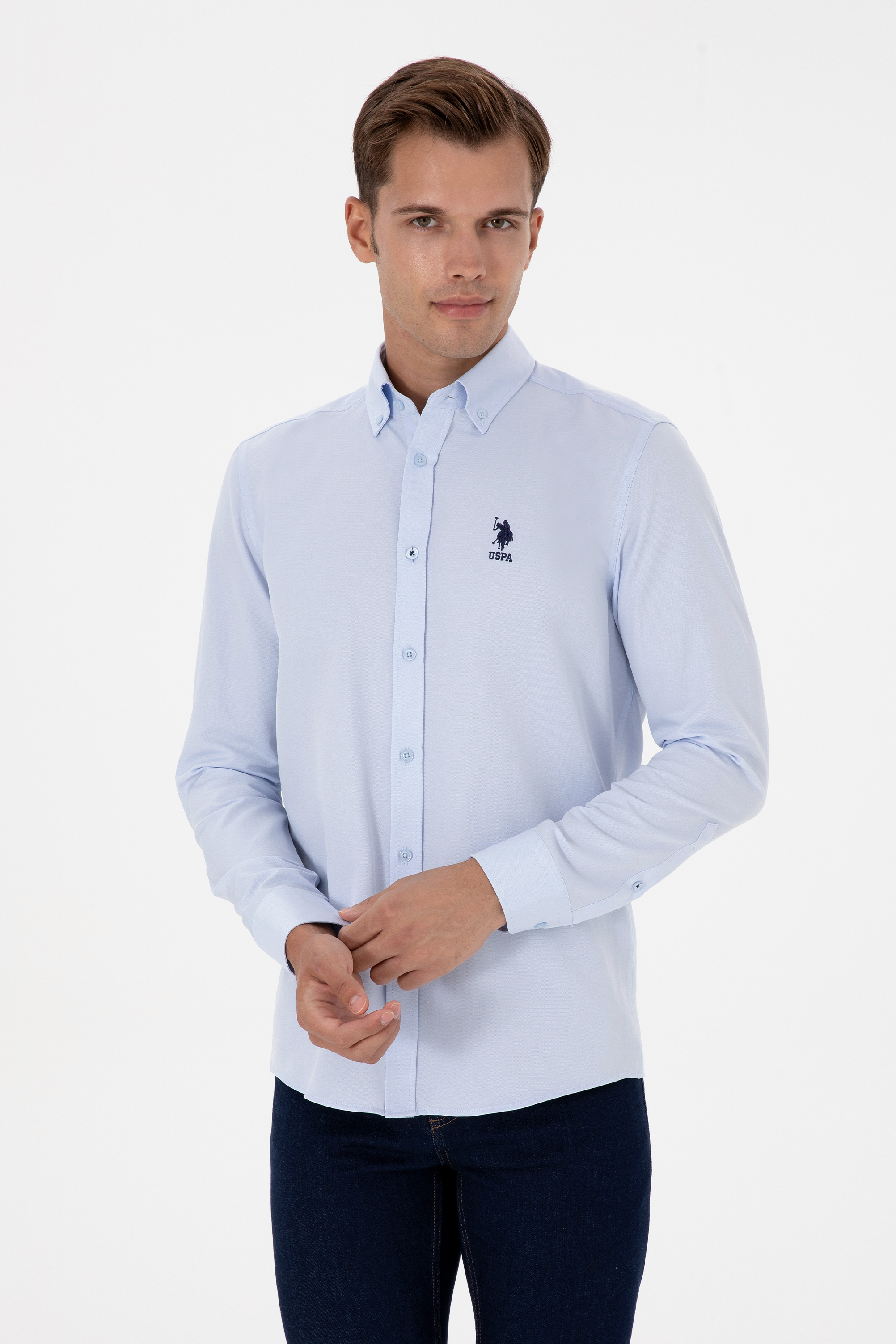 پیراهن سورمه ای روشن اندامی مردانه یو اس پولو | US POLO ASSN