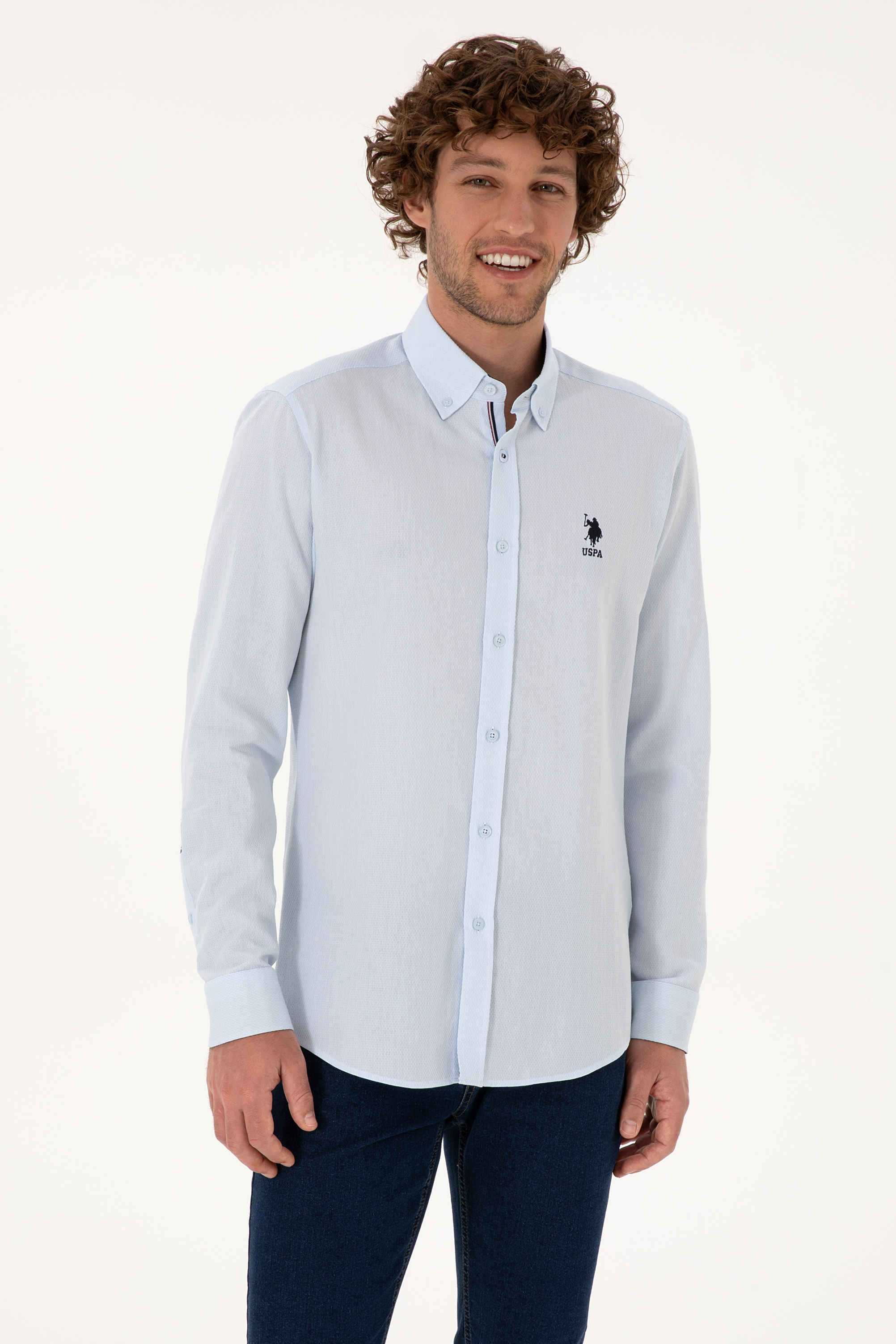 پیراهن سورمه ای روشن اندامی مردانه یو اس پولو | US POLO ASSN