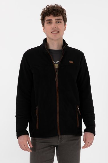 ژاکت پلار یقه ایستاده سیاه  رگولار آستین بلند مردانه یو اس پولو | US POLO ASSN