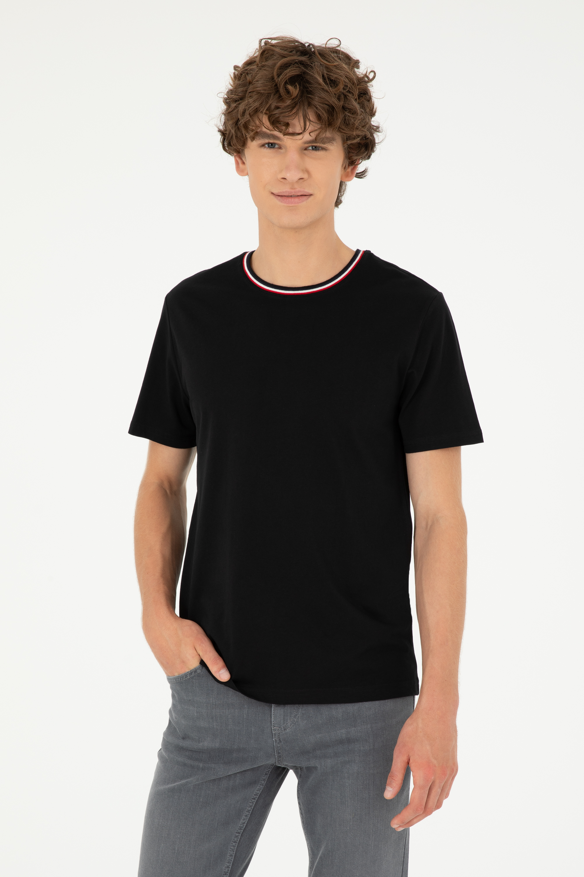 تی شرت یقه گرد سیاه رگولار آستین کوتاه مردانه یو اس پولو | US POLO ASSN