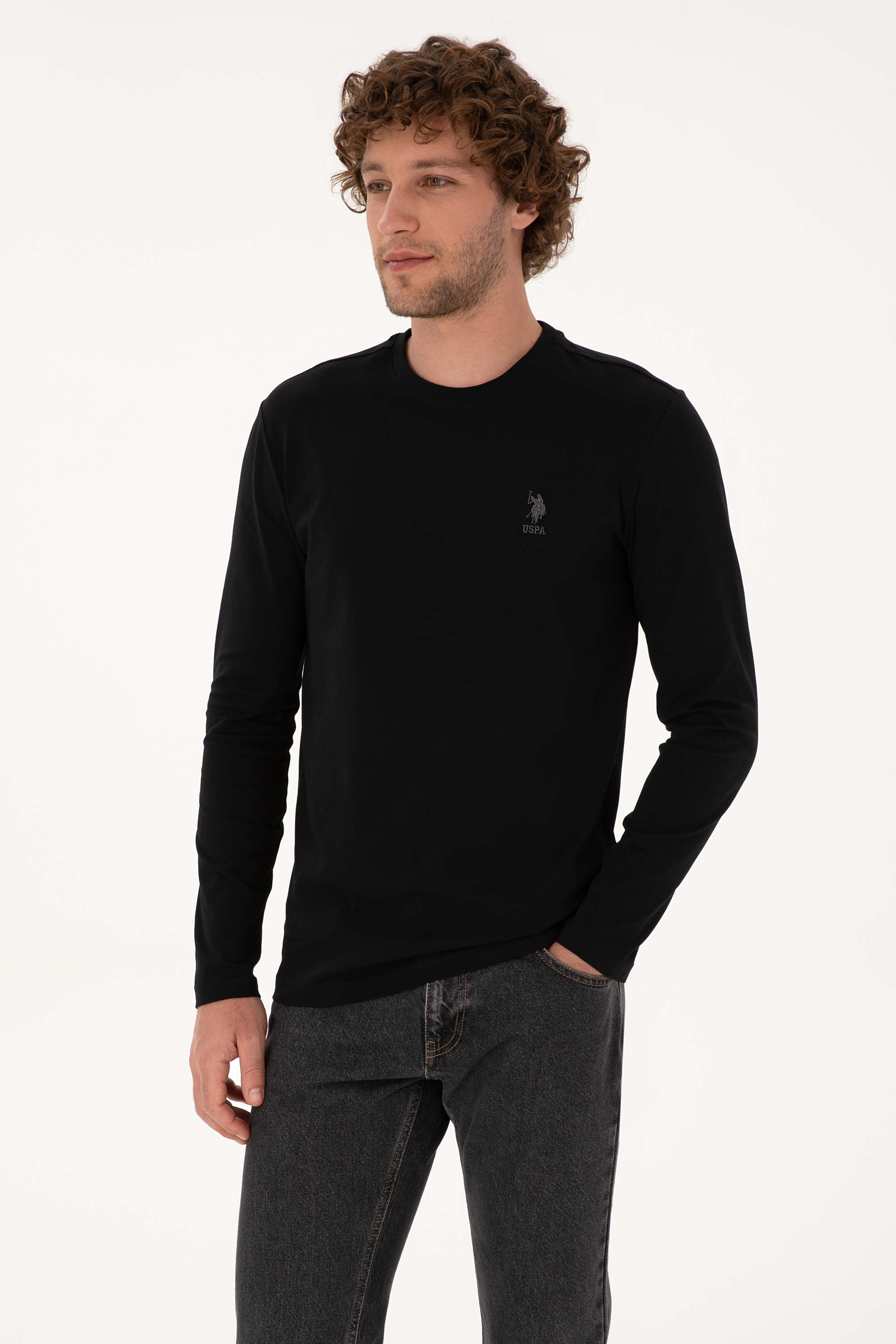 سویشرت بیسیک سیاه اندامی مردانه یو اس پولو | US POLO ASSN
