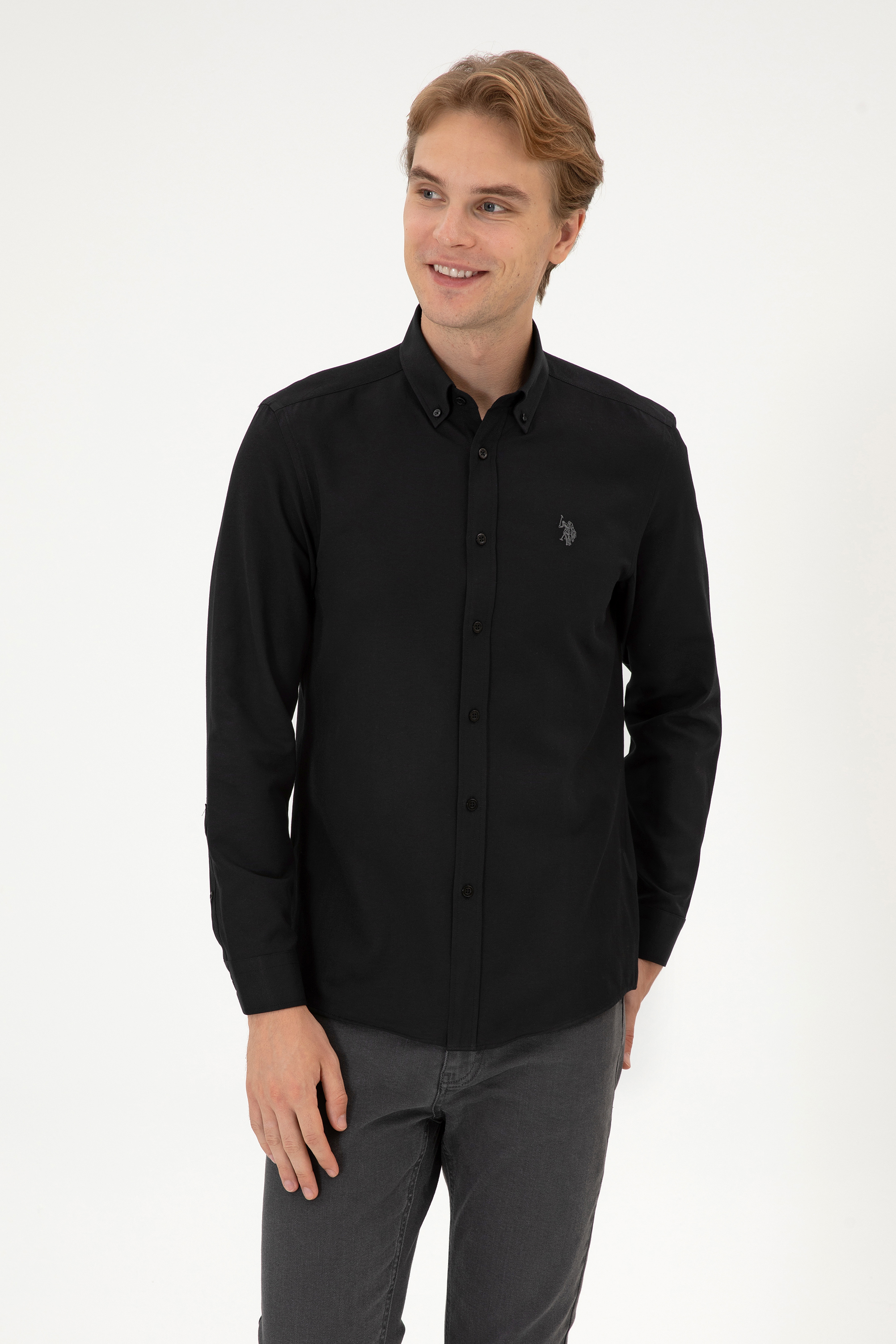 پیراهن سیاه اندامی مردانه یو اس پولو | US POLO ASSN