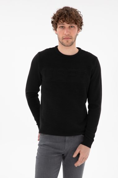 بافت یقه گرد سیاه  اندامی آستین بلند مردانه یو اس پولو | US POLO ASSN