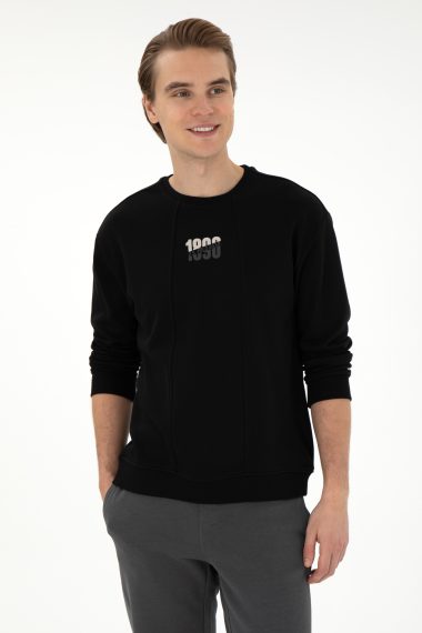 سویشرت یقه گرد سیاه  ریلکس آستین بلند مردانه یو اس پولو | US POLO ASSN