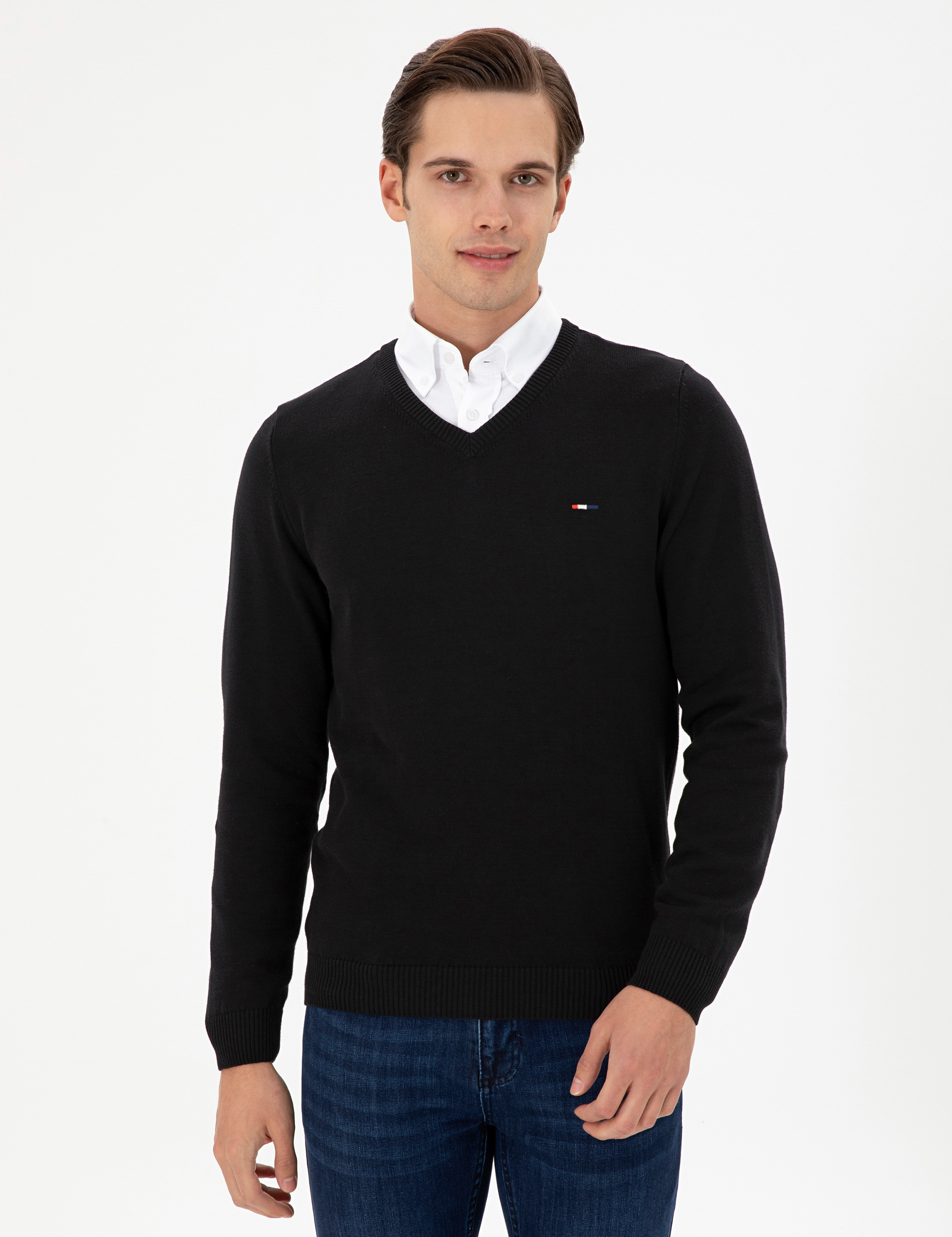 بافت بیسیک یقه هفت سیاه اندامی مردانه یو اس پولو | US POLO ASSN