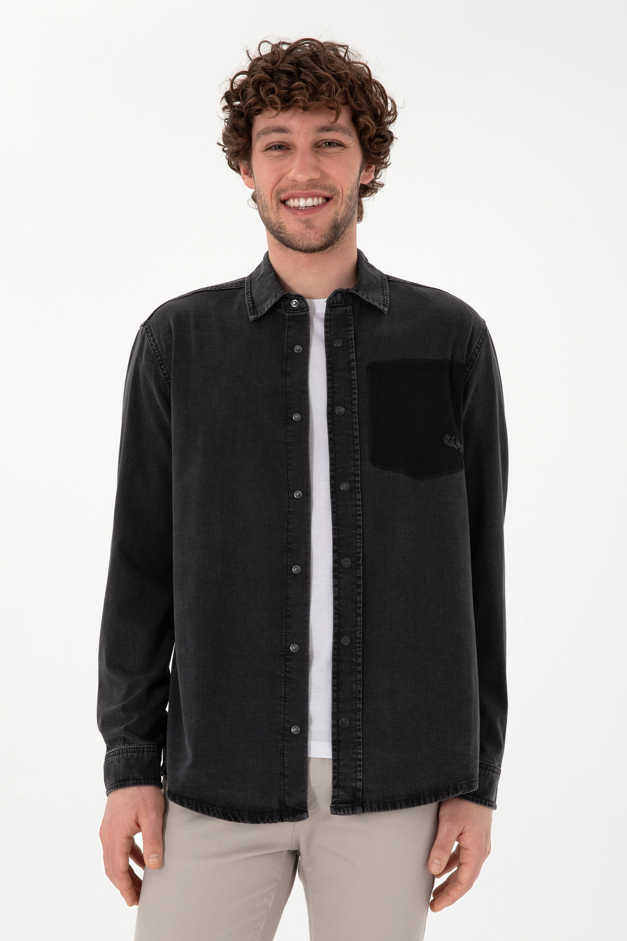 پیراهن جین سیاه ریلکس مردانه یو اس پولو | US POLO ASSN