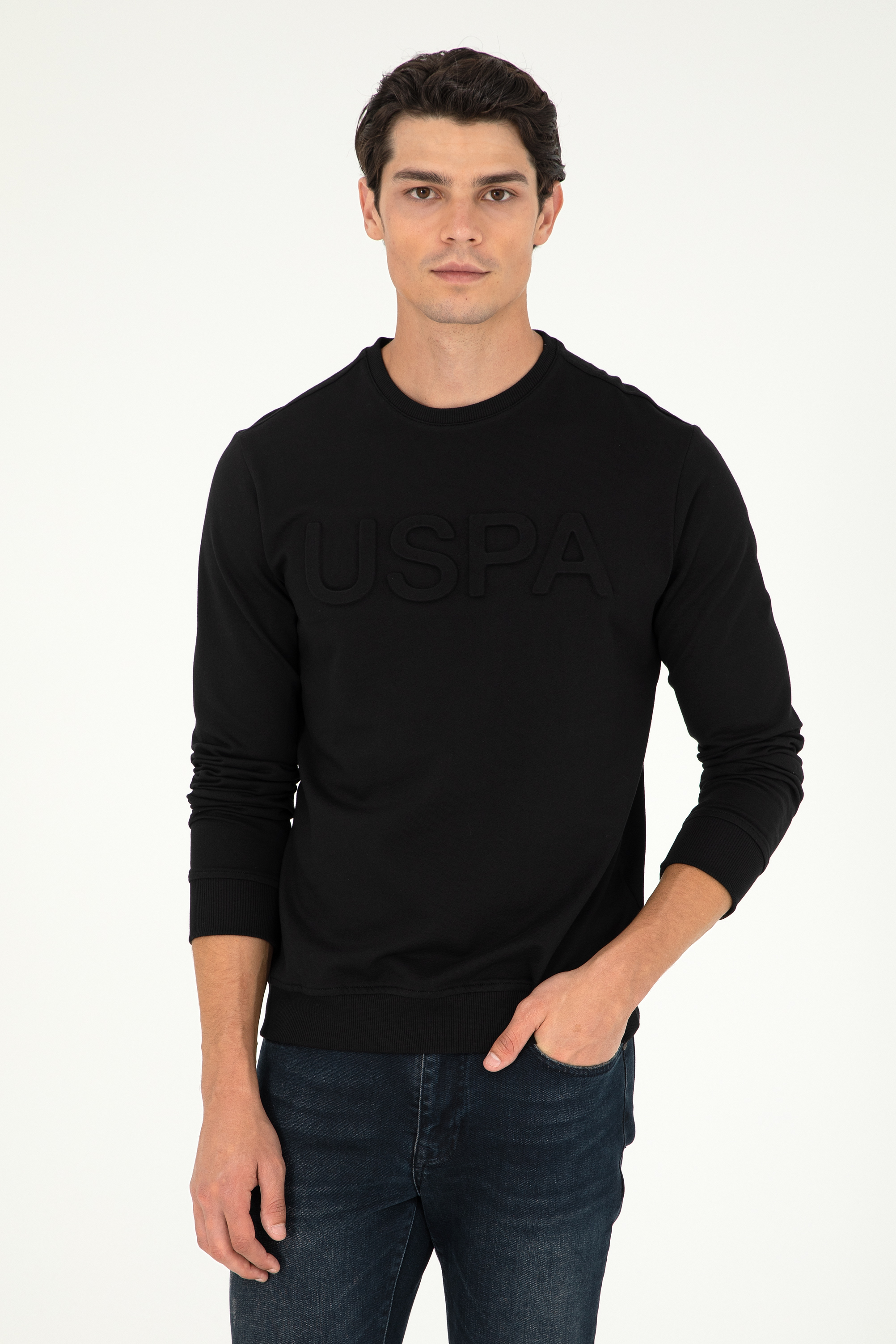 سویشرت بیسیک یقه گرد سیاه رگولار مردانه یو اس پولو | US POLO ASSN