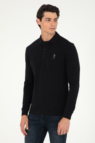 سویشرت بیسیک یقه پولو سیاه  اندامی  مردانه یو اس پولو | US POLO ASSN