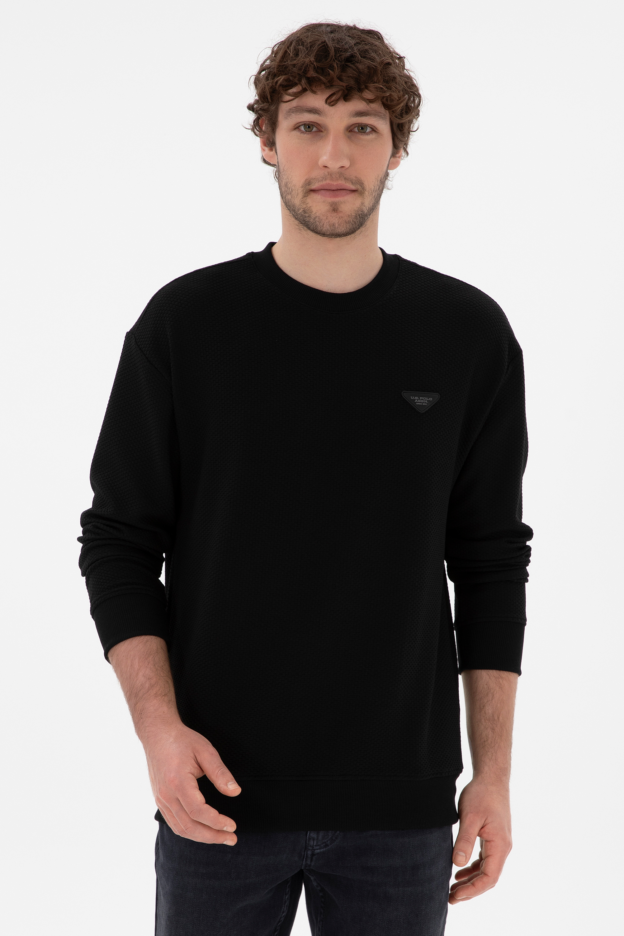 سویشرت یقه گرد سیاه ریلکس آستین بلند مردانه یو اس پولو | US POLO ASSN