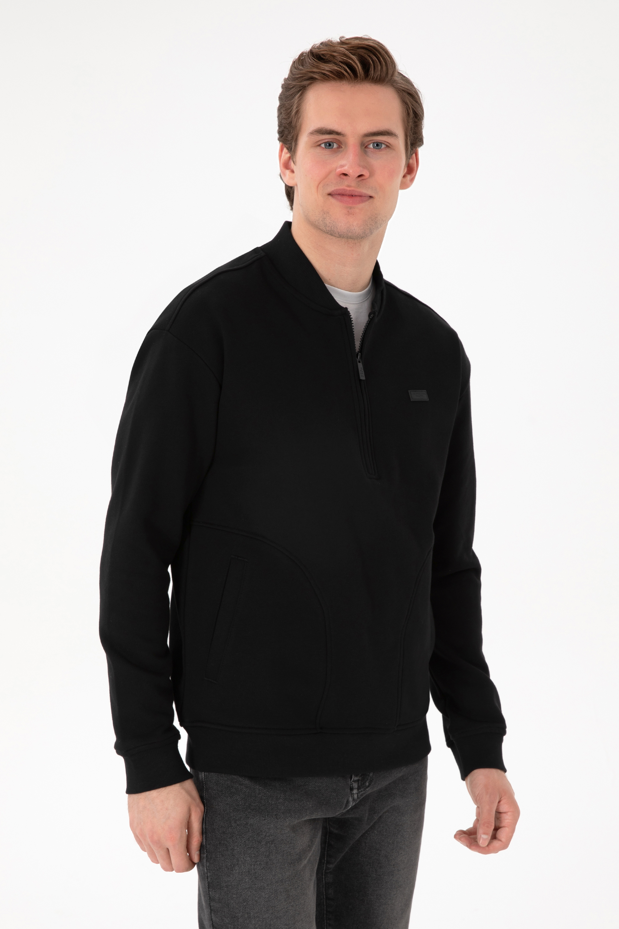 سویشرت یقه ایستاده سیاه ریلکس آستین بلند مردانه یو اس پولو | US POLO ASSN