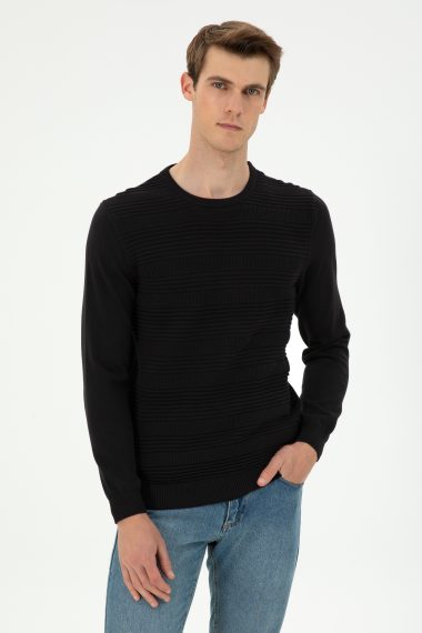 بافت یقه گرد سیاه  اندامی  مردانه یو اس پولو | US POLO ASSN