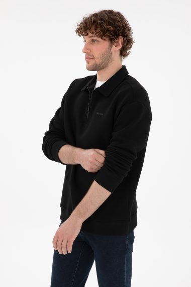 سویشرت بیسیک یقه پولو سیاه  ریلکس  مردانه یو اس پولو | US POLO ASSN
