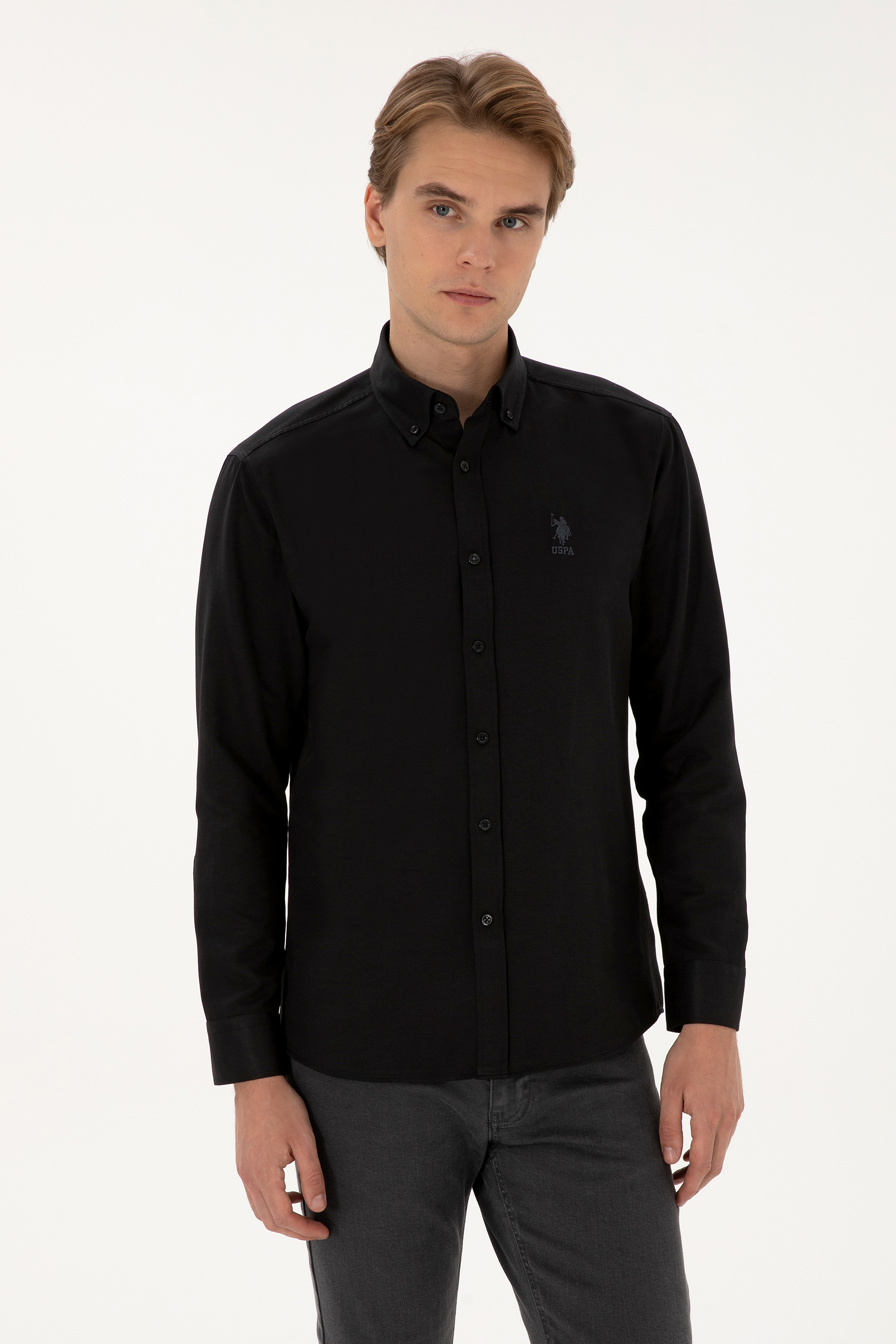 پیراهن سیاه رگولار مردانه یو اس پولو | US POLO ASSN