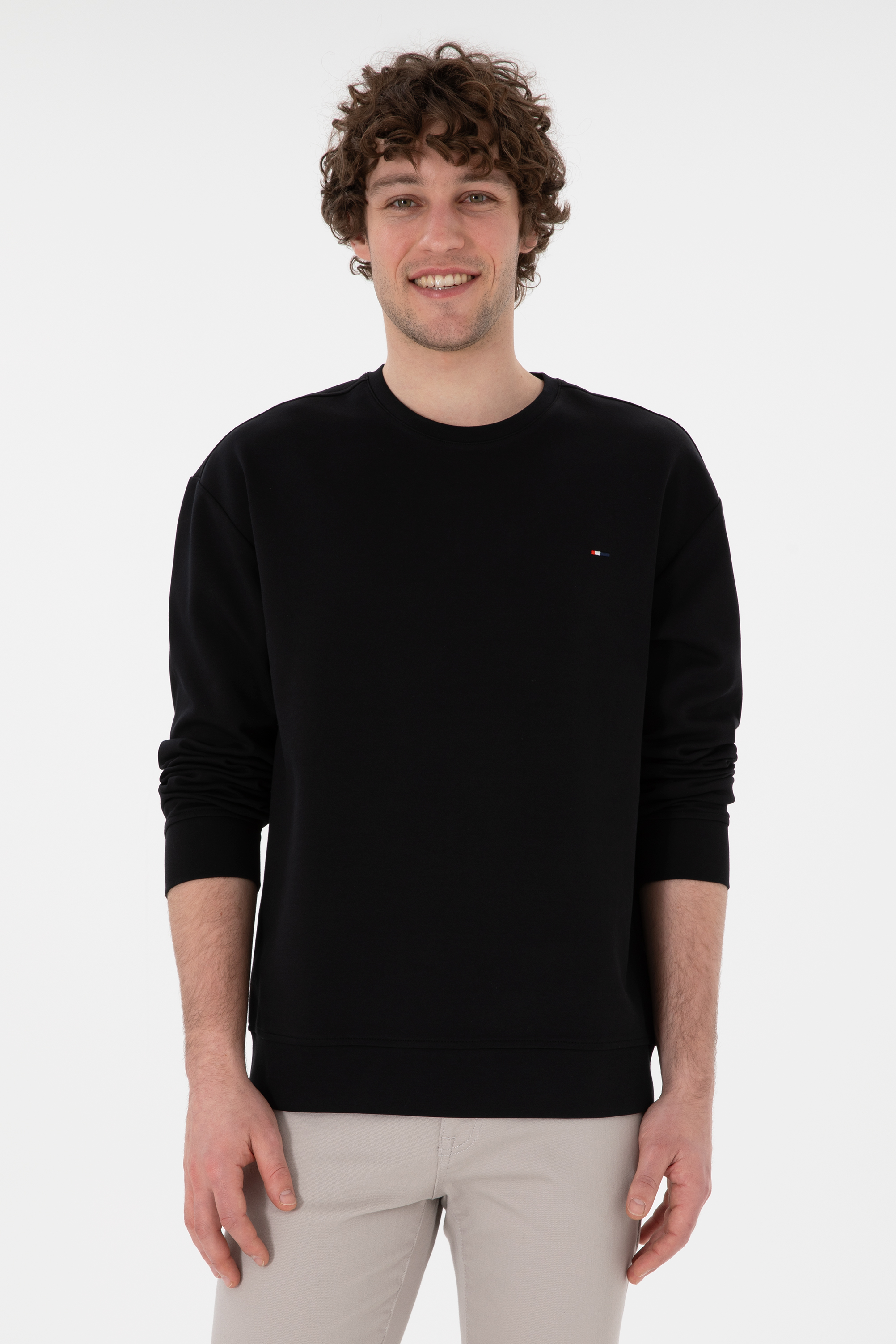 سویشرت یقه گرد سیاه ریلکس مردانه یو اس پولو | US POLO ASSN