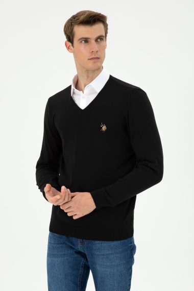 بافت بیسیک یقه هفت سیاه  اندامی  مردانه یو اس پولو | US POLO ASSN