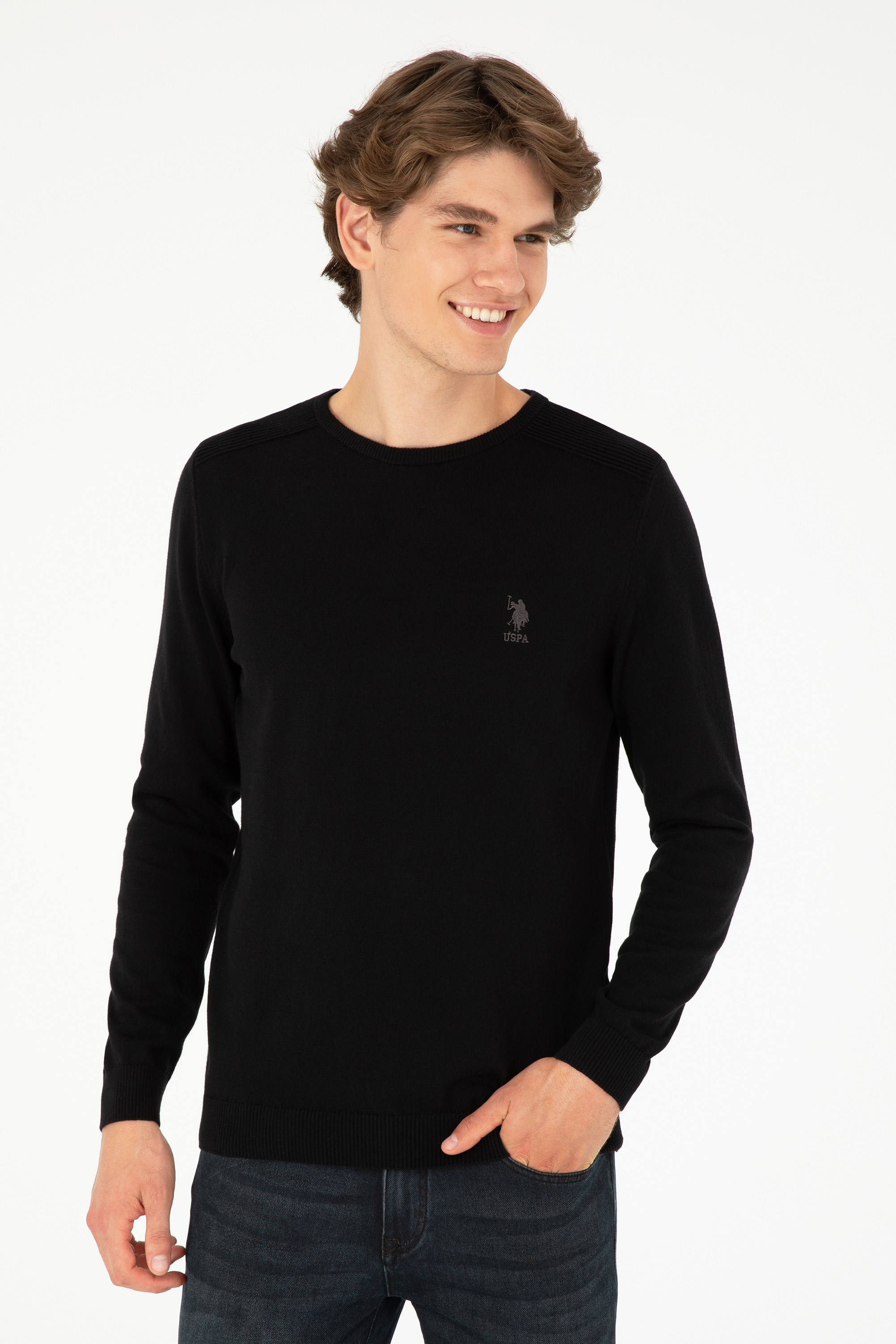 بافت بیسیک یقه گرد سیاه اندامی مردانه یو اس پولو | US POLO ASSN