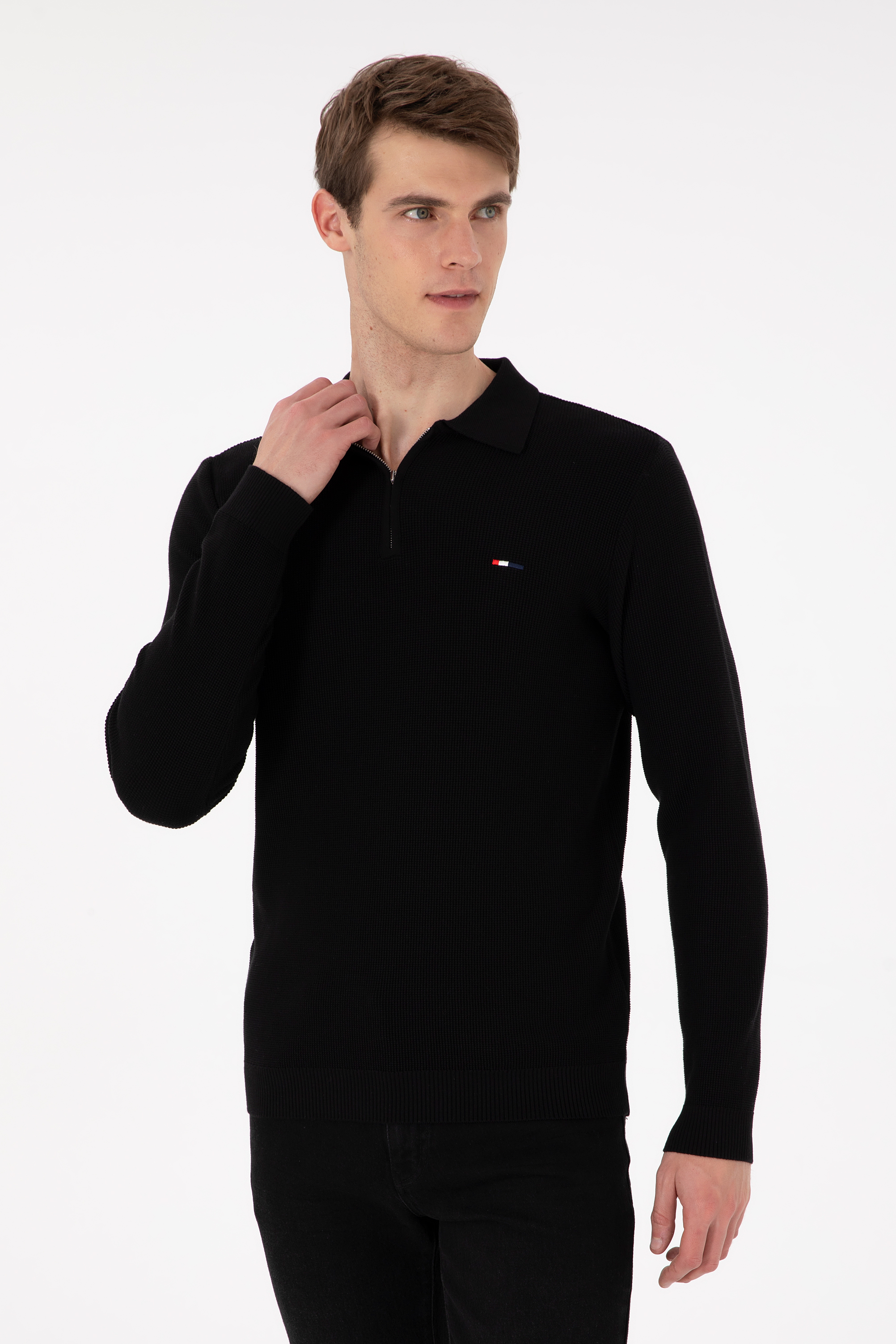 بافت بیسیک یقه پولو سیاه رگولار مردانه یو اس پولو | US POLO ASSN