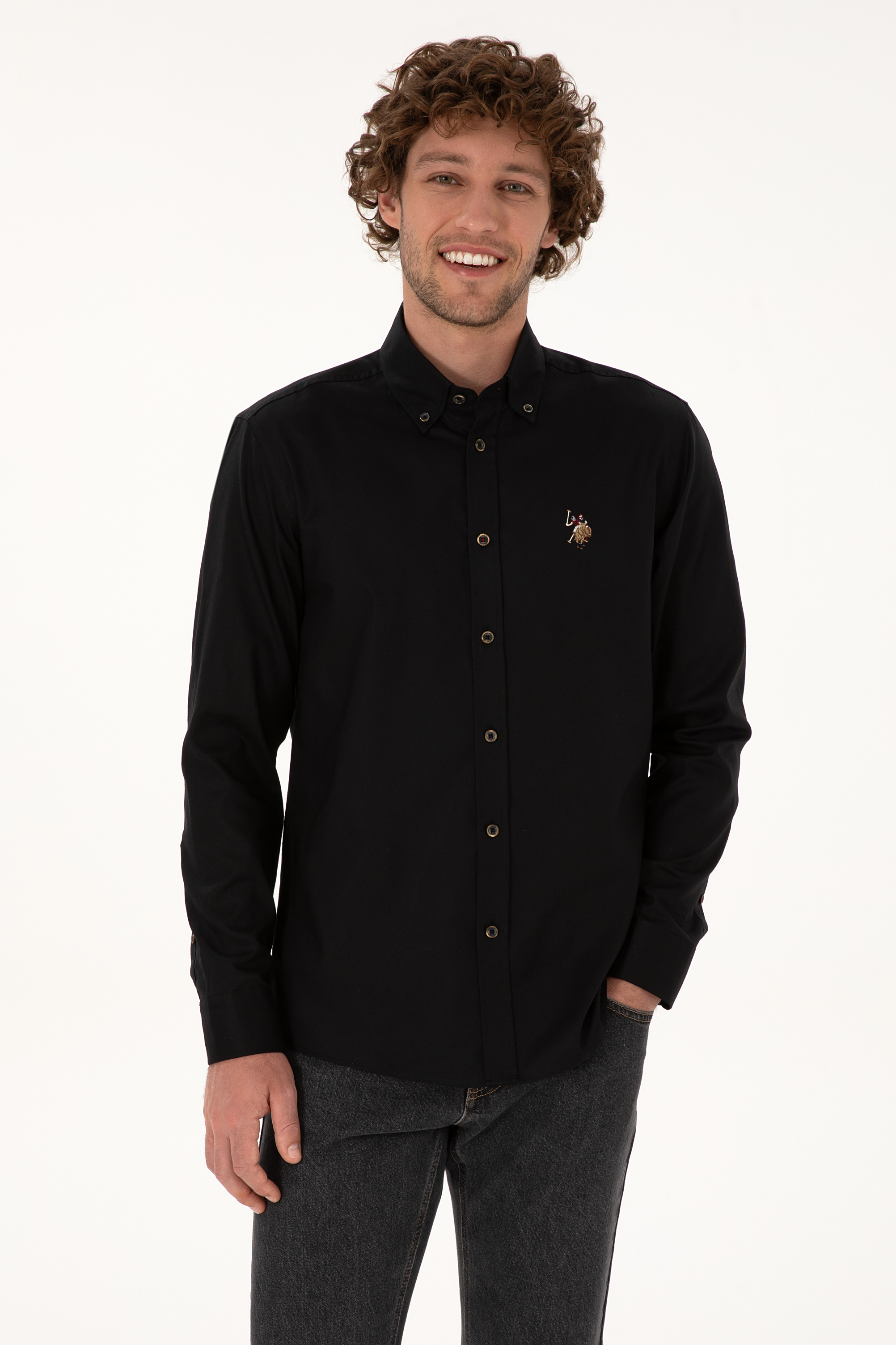 پیراهن سیاه رگولار مردانه یو اس پولو | US POLO ASSN